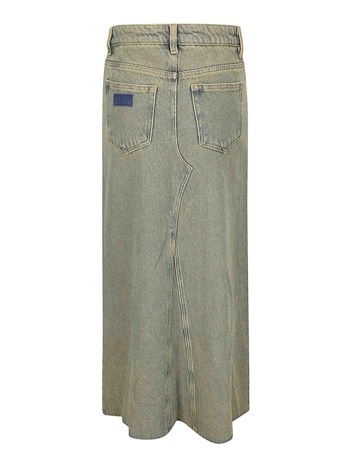 Shop Ganni Overdyed Heavy Denim Maxi Skirt In Dark Wash