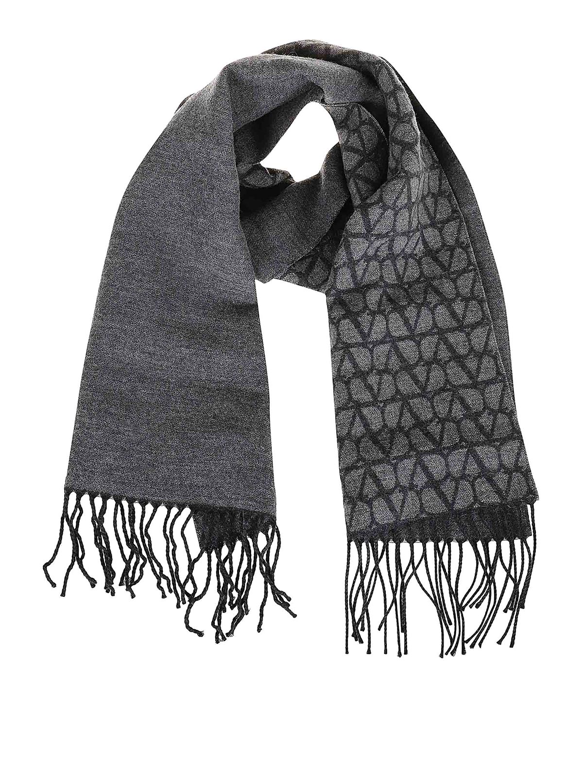 Shop Valentino Wool Scarf In Grey