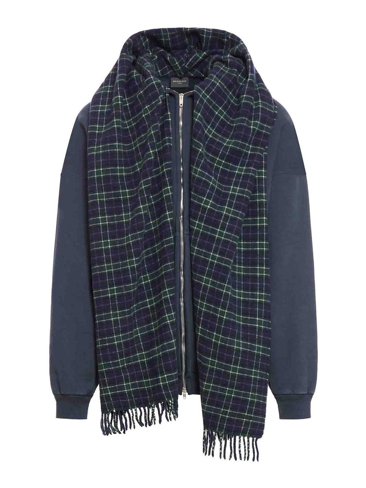 トップス BALENCIAGA scarf zipup hoodie Balenciaga Scarf Zip-Up Hoodie in Deep Blue & Black | FWRD