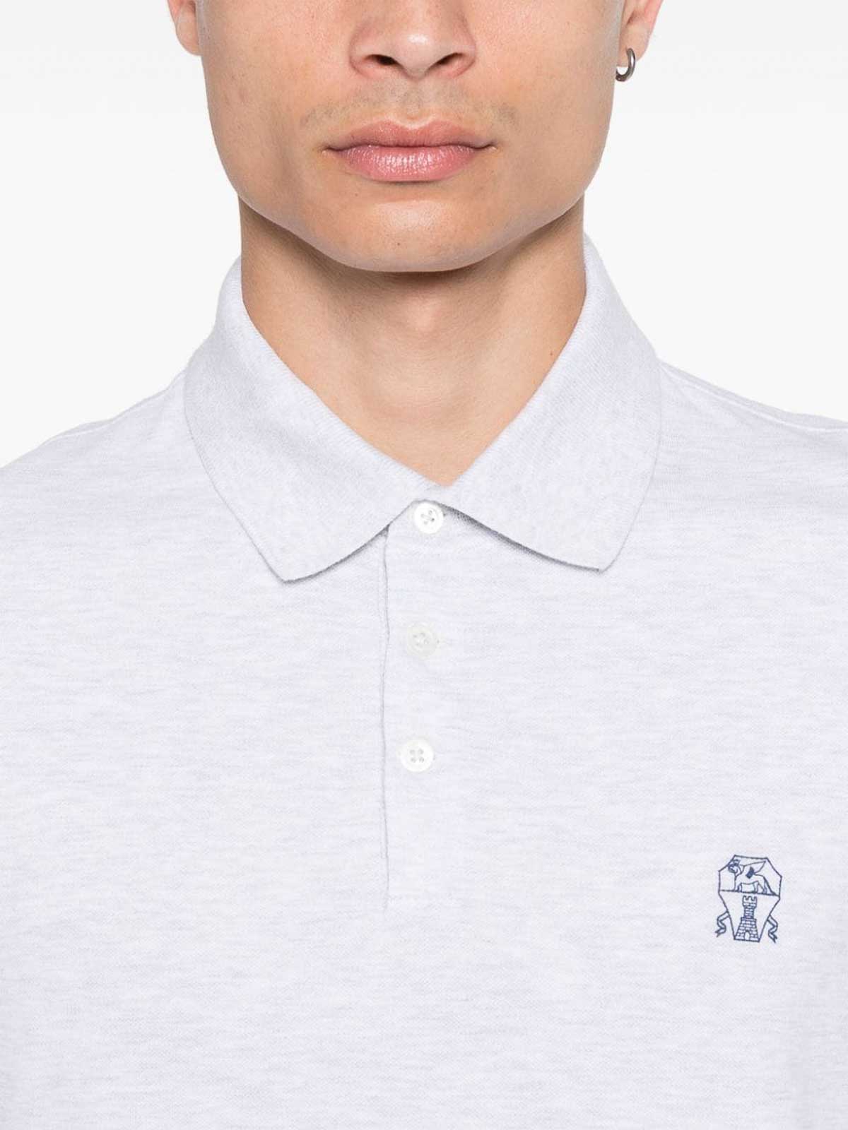 Shop Brunello Cucinelli Logo Cotton Polo Shirt In Gris Claro