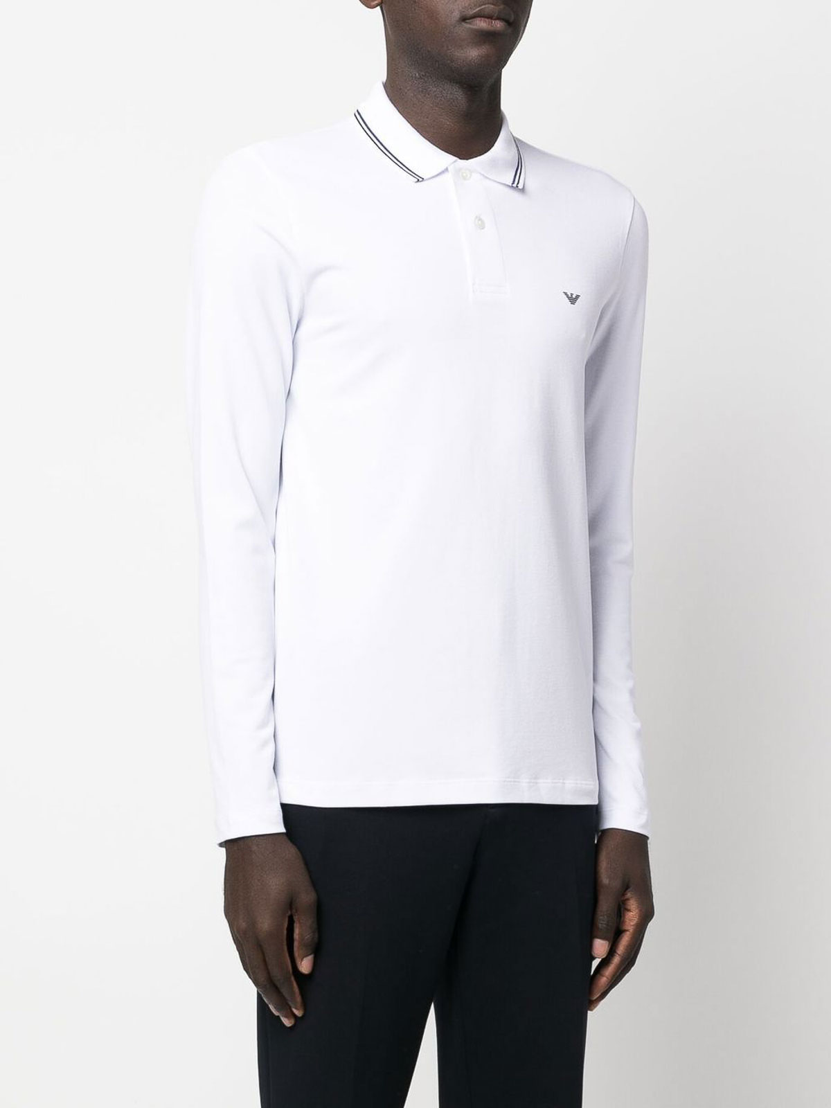 Shop Emporio Armani Logo Cotton Polo Shirt In Blanco