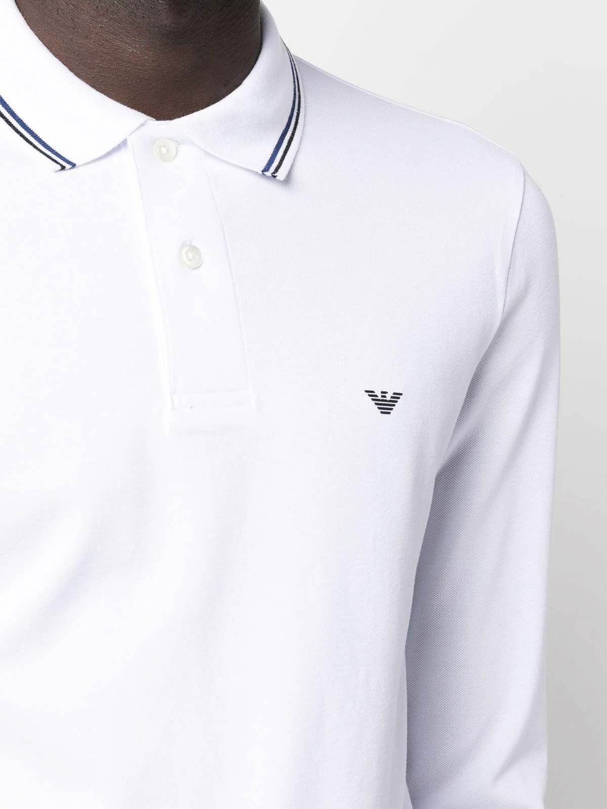 Shop Emporio Armani Logo Cotton Polo Shirt In Blanco