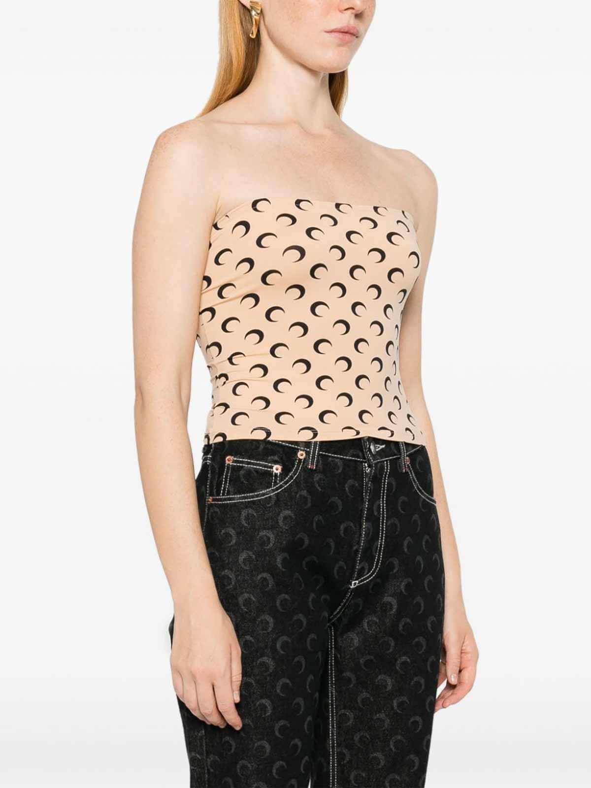 Marine Serre Tan Moon Printed Jersey Second Skin Tube Top In Multi