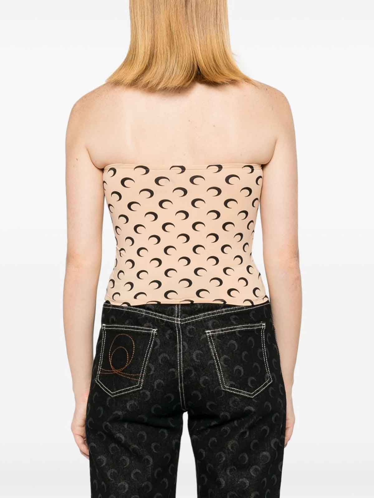 Marine Serre Tan Moon Printed Jersey Second Skin Tube Top In Multi