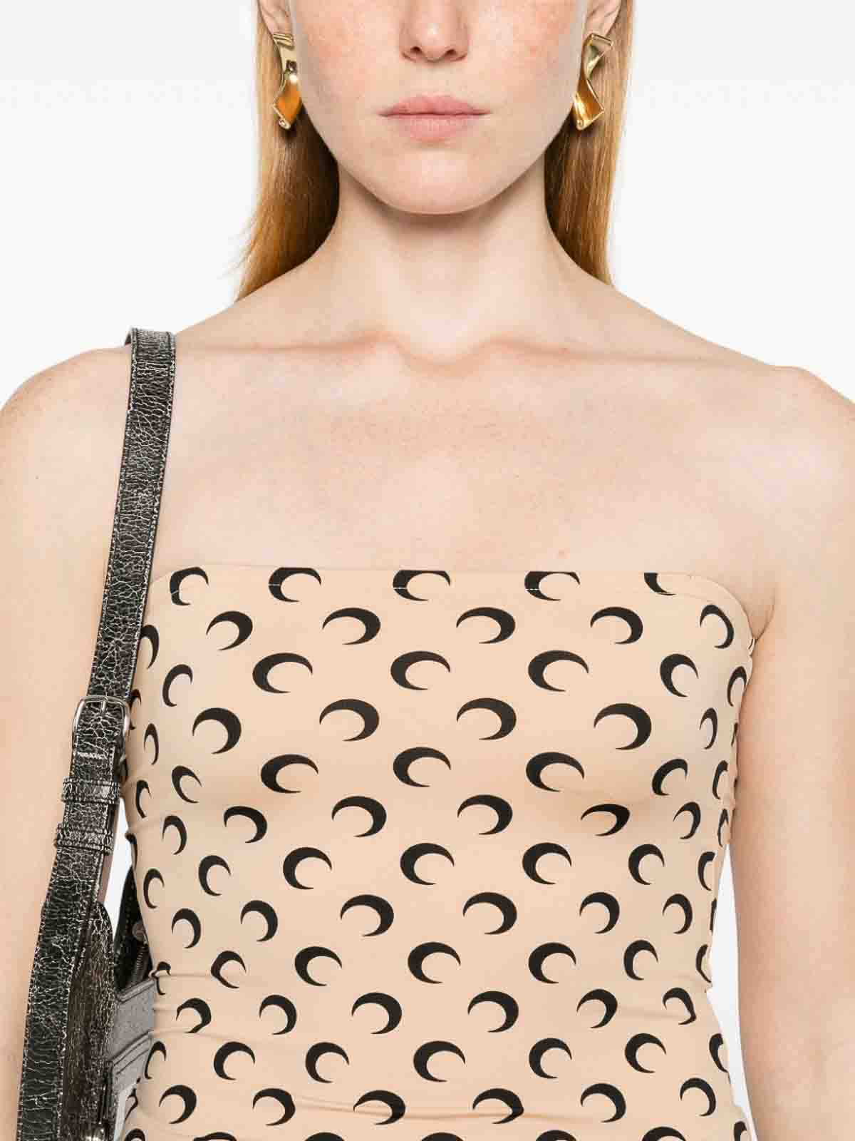 Marine Serre Tan Moon Printed Jersey Second Skin Tube Top In Multi