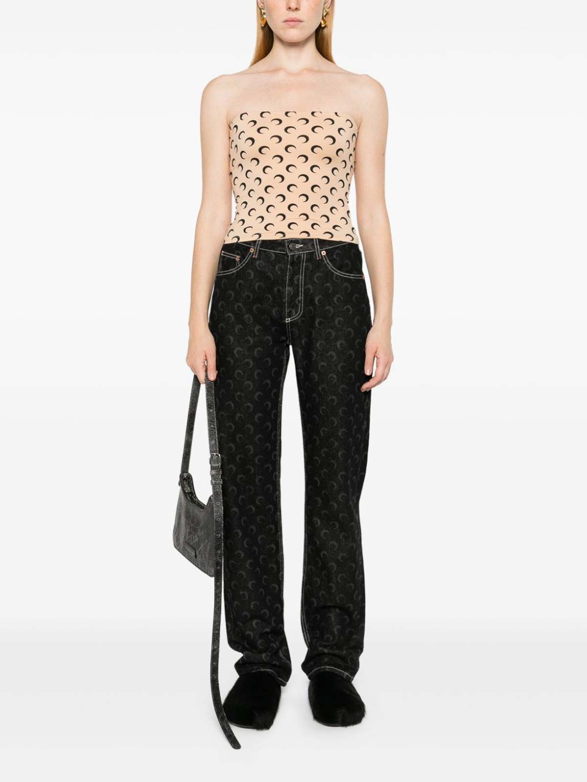Marine Serre Tan Moon Printed Jersey Second Skin Tube Top In Multi