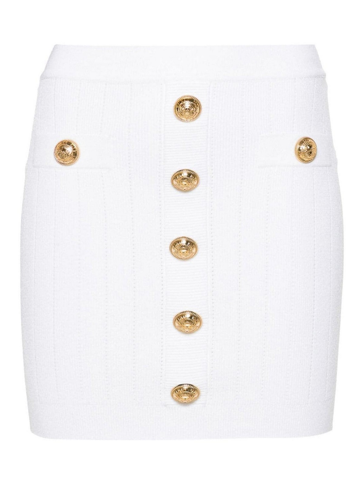 Shop Balmain Buttoned Knitted Skirt In Blanco