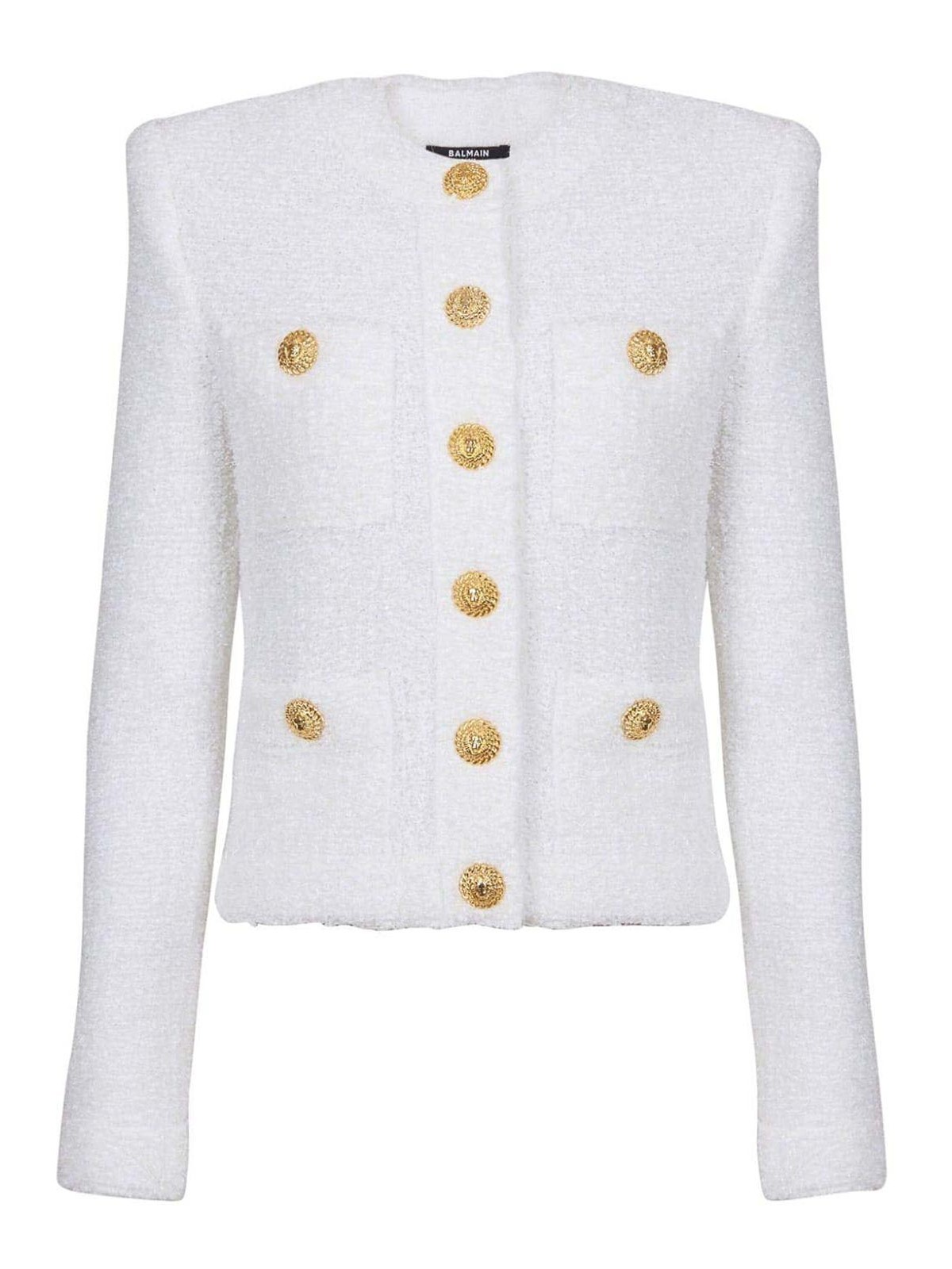 Shop Balmain Buttoned Tweed Short Jacket In Blanco