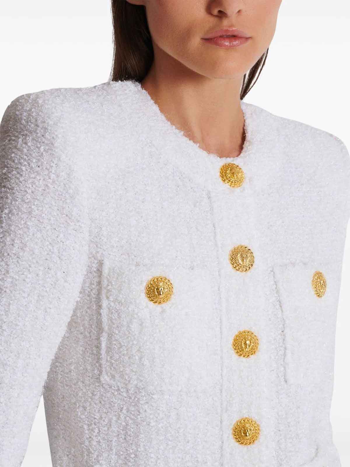 Shop Balmain Buttoned Tweed Short Jacket In Blanco