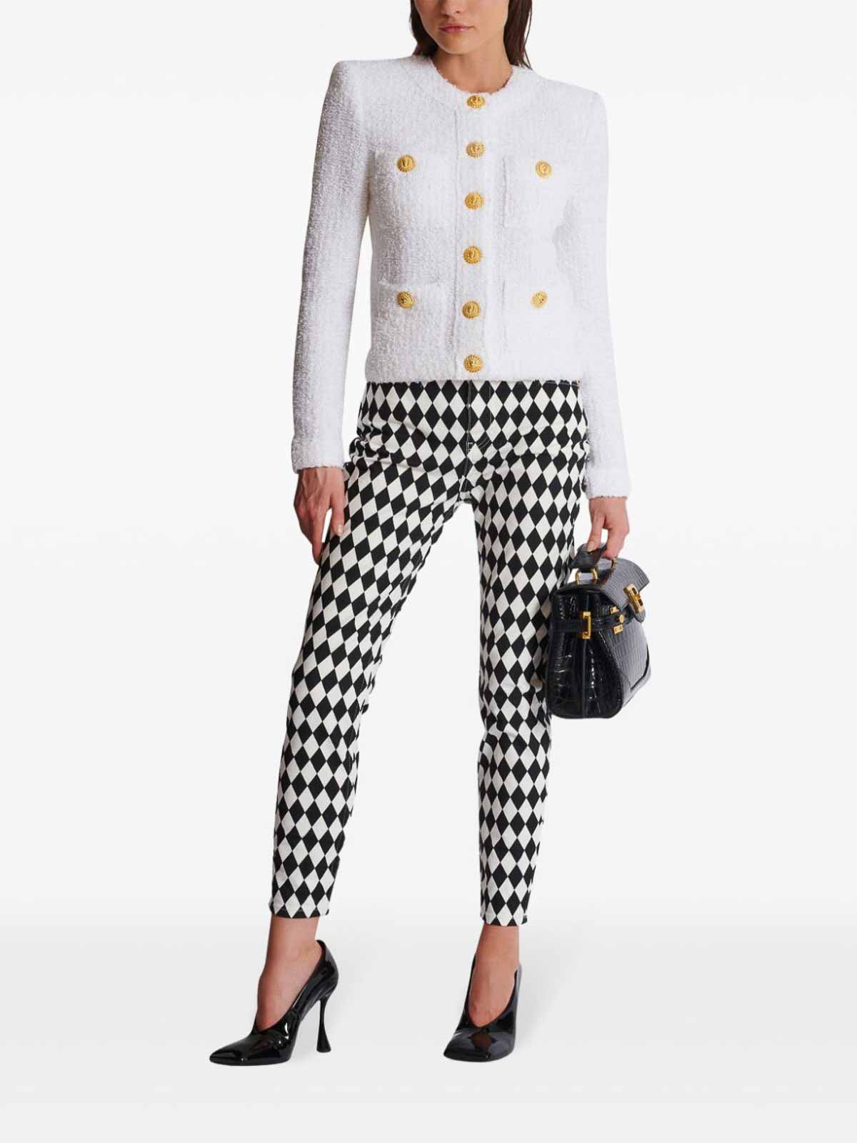 Shop Balmain Buttoned Tweed Short Jacket In Blanco