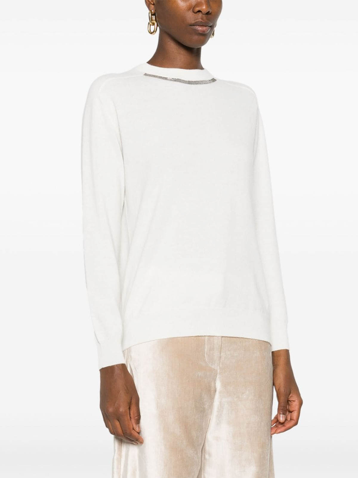 Shop Brunello Cucinelli Cashmere Crewneck Sweater In Blanco