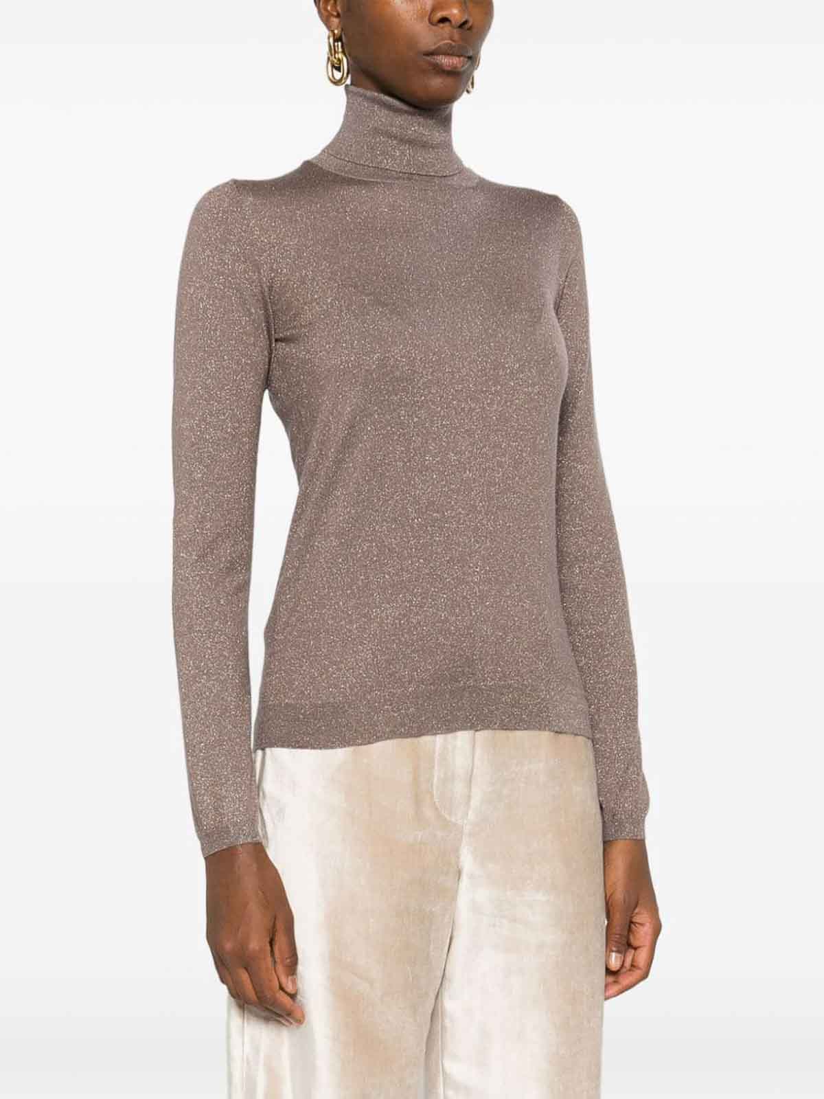 Shop Brunello Cucinelli Cashmere And Silk Blend Turtleneck Sweater In Beis