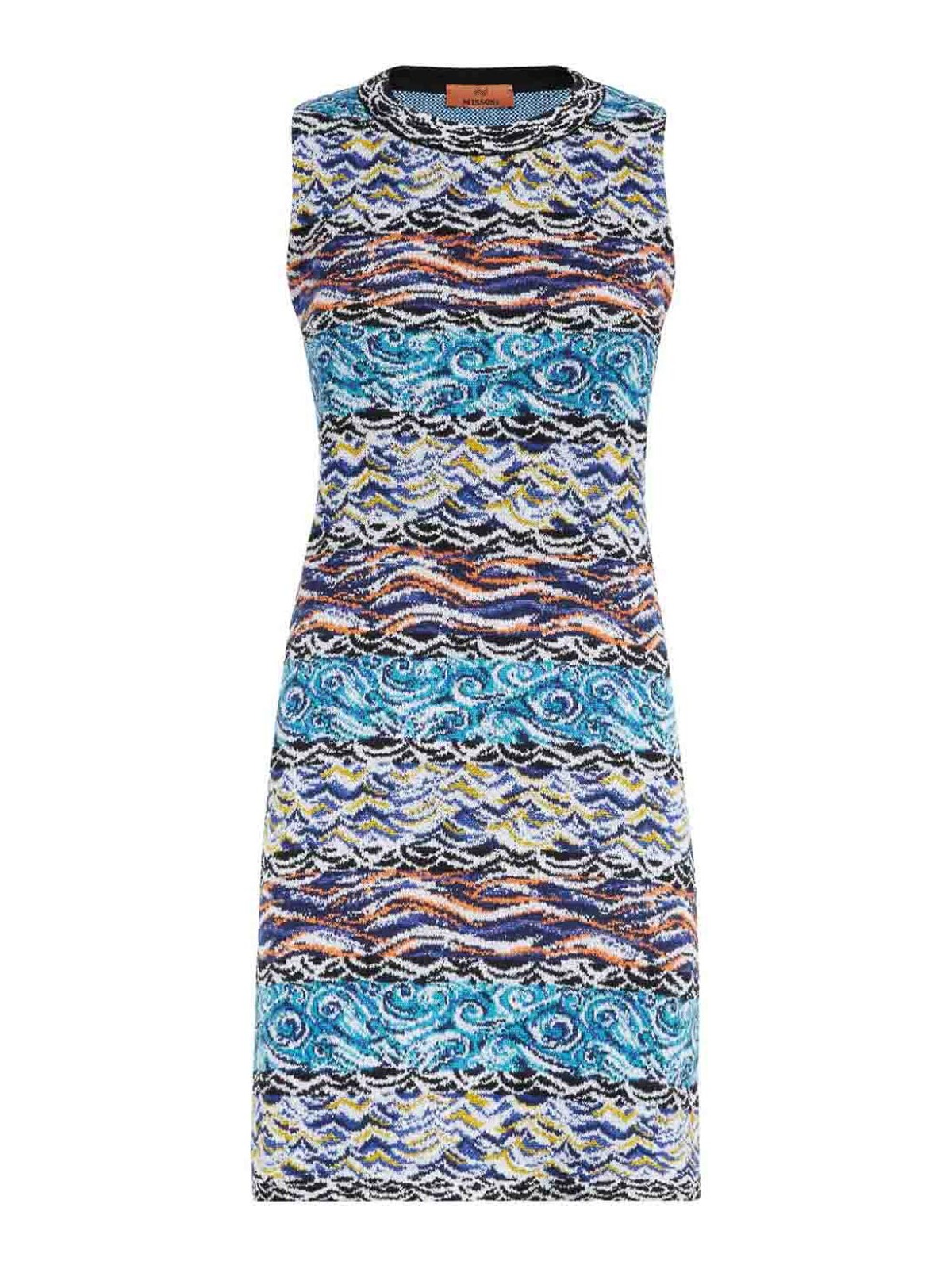 Missoni Wool And Cotton Blend Short Dress In Blue