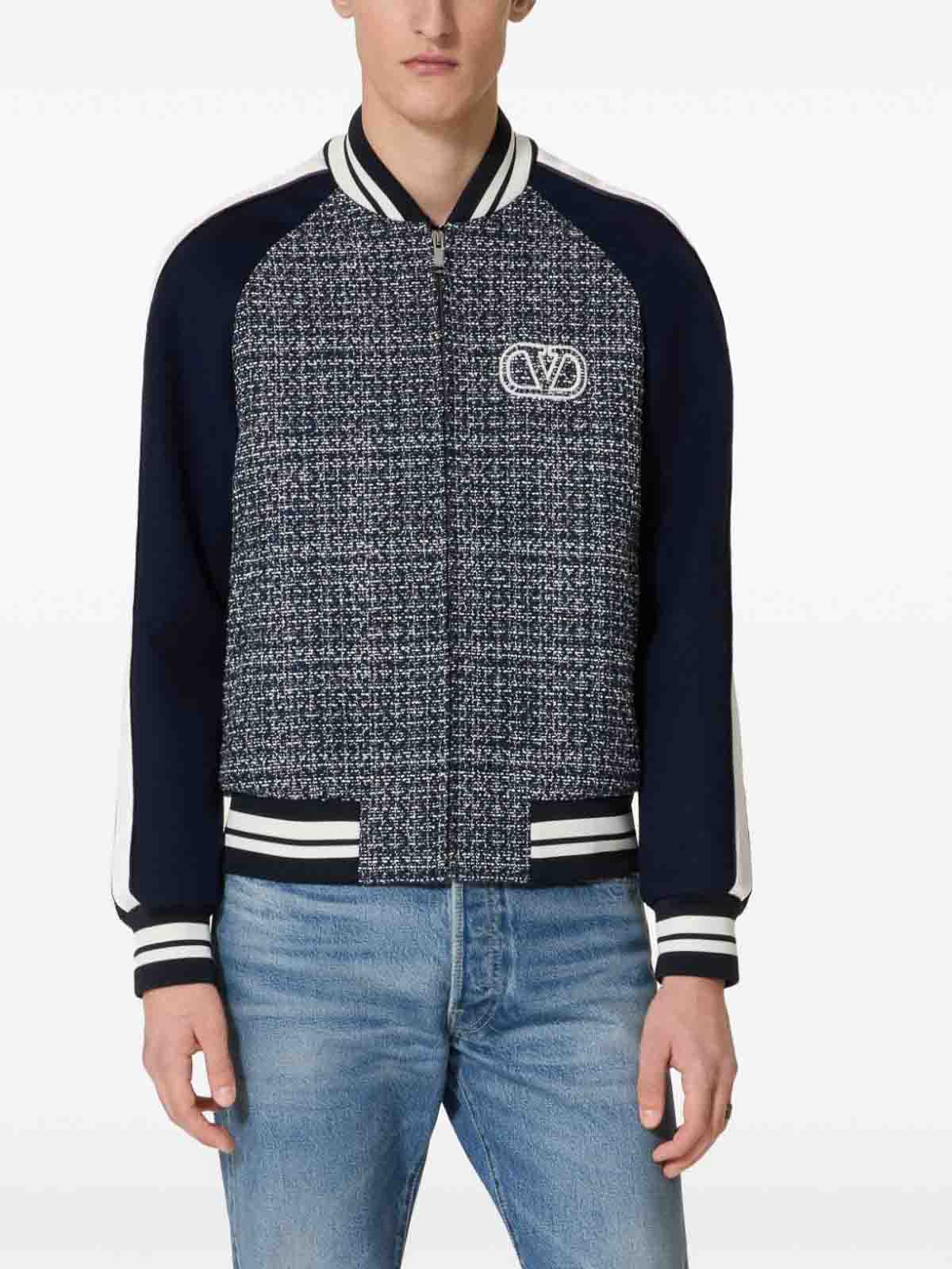 Shop Valentino Vlogo Signature Wool Bomber Jacket In Azul