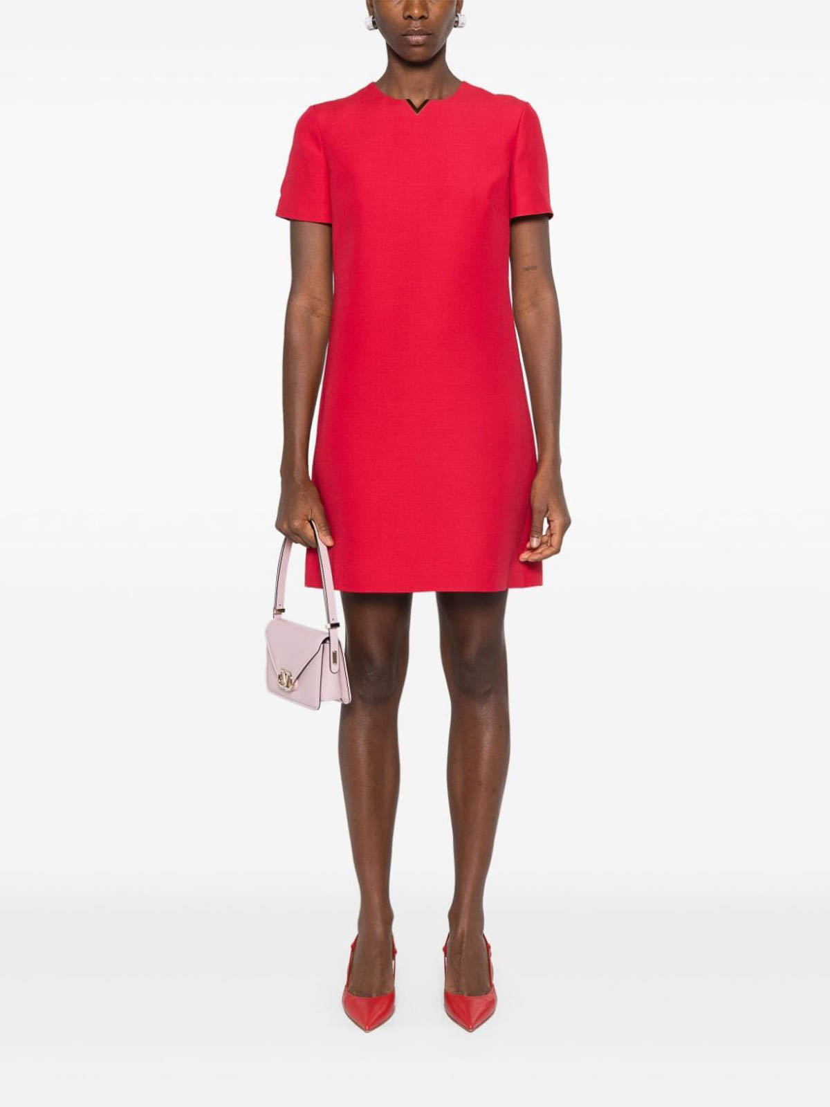 Shop Valentino Wool And Silk Blend Mini Dress In Rojo