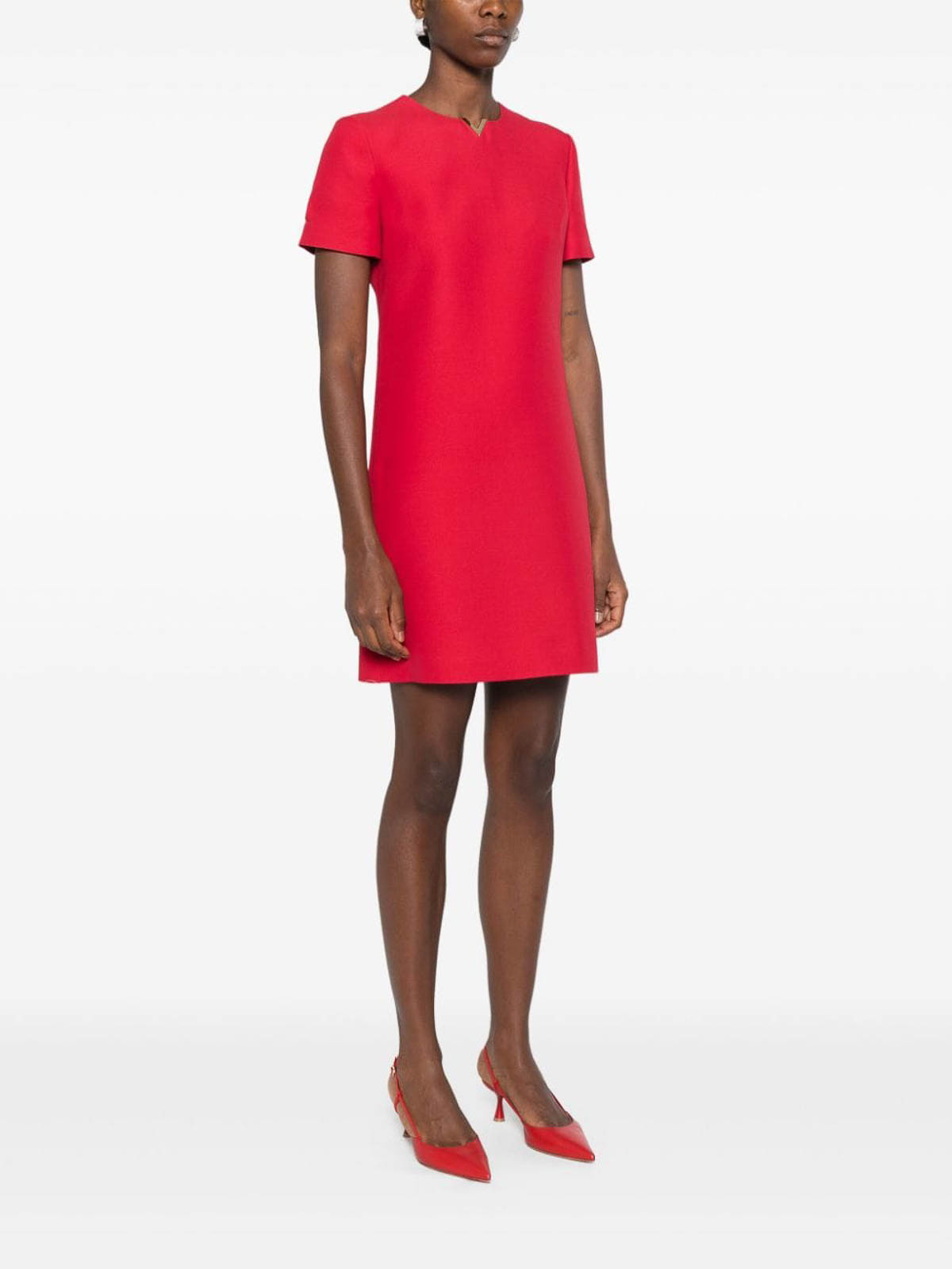 Shop Valentino Wool And Silk Blend Mini Dress In Rojo