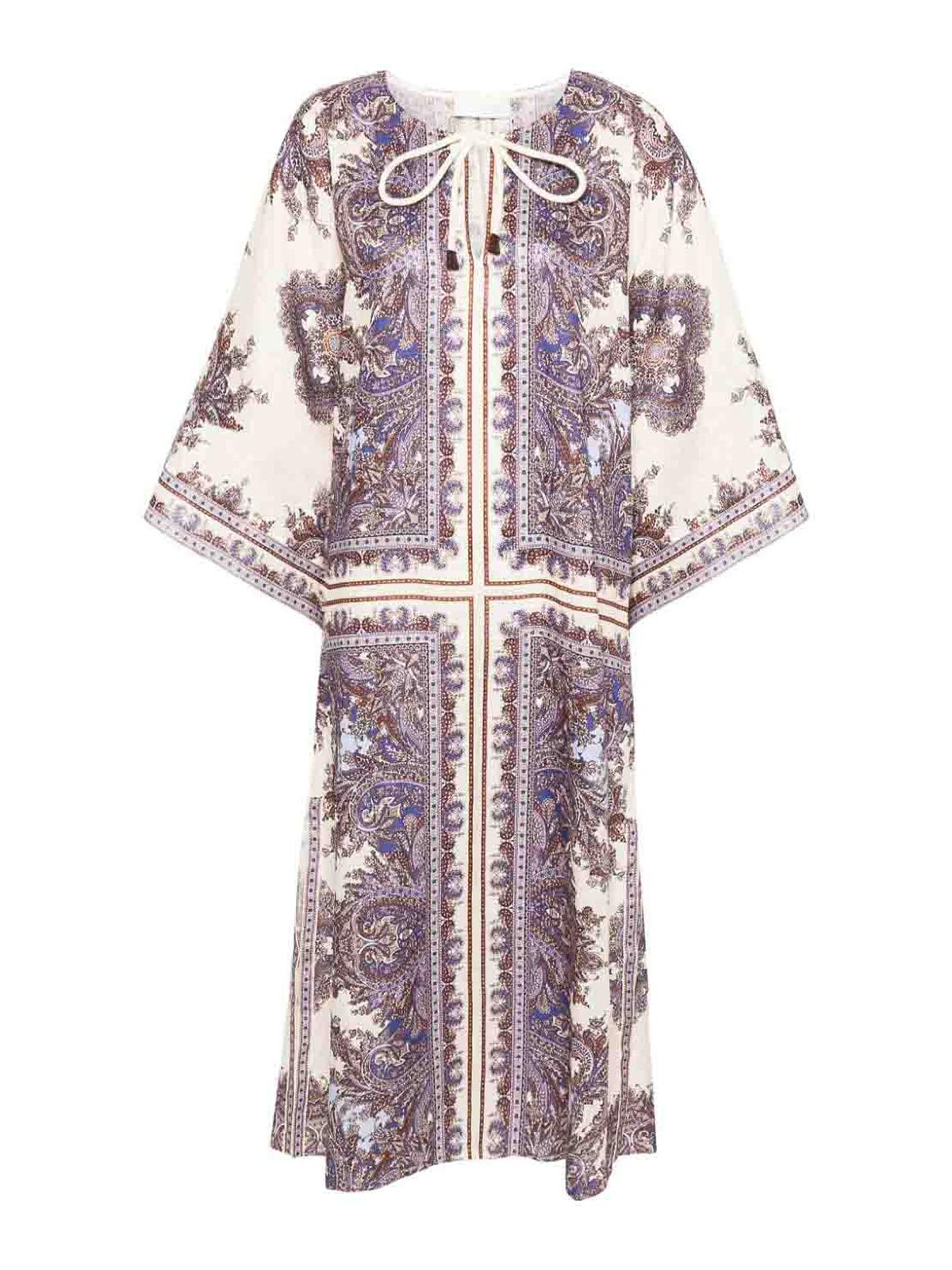 Shop Zimmermann Paisley Print Linen Midi Dress In Púrpura