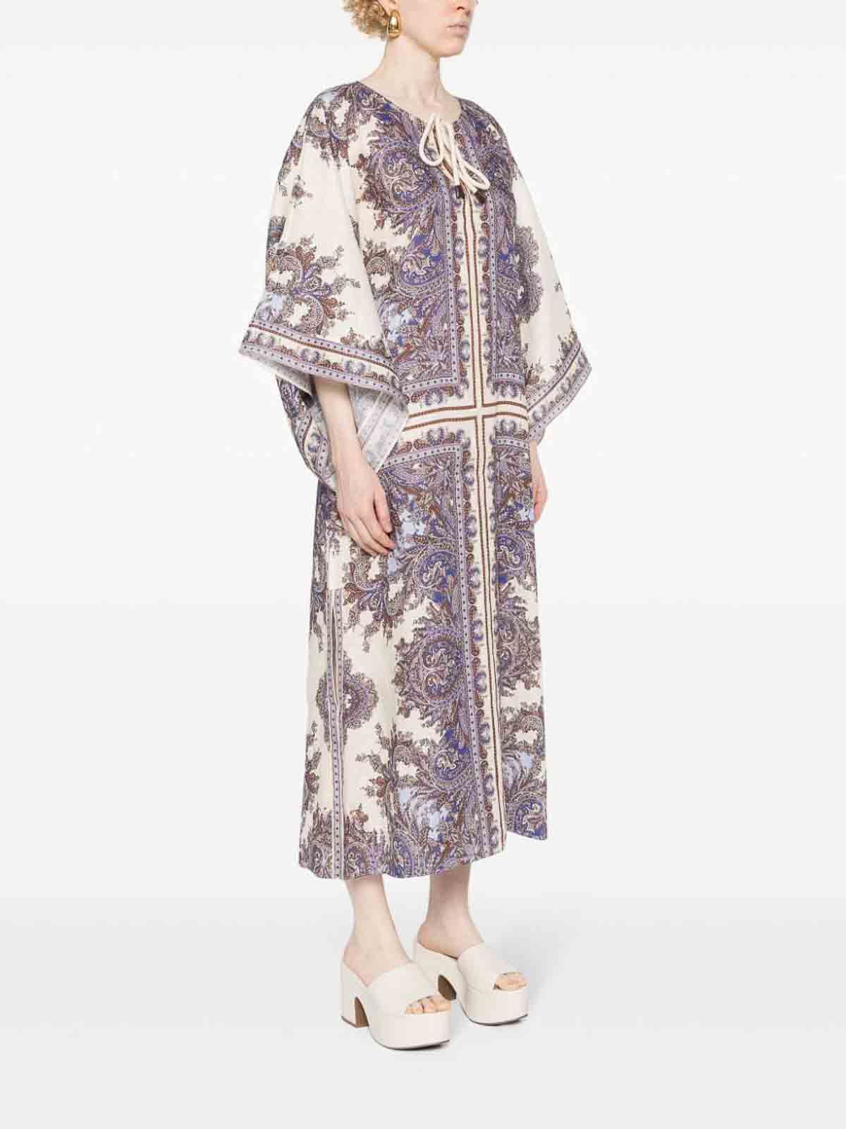 Shop Zimmermann Paisley Print Linen Midi Dress In Púrpura