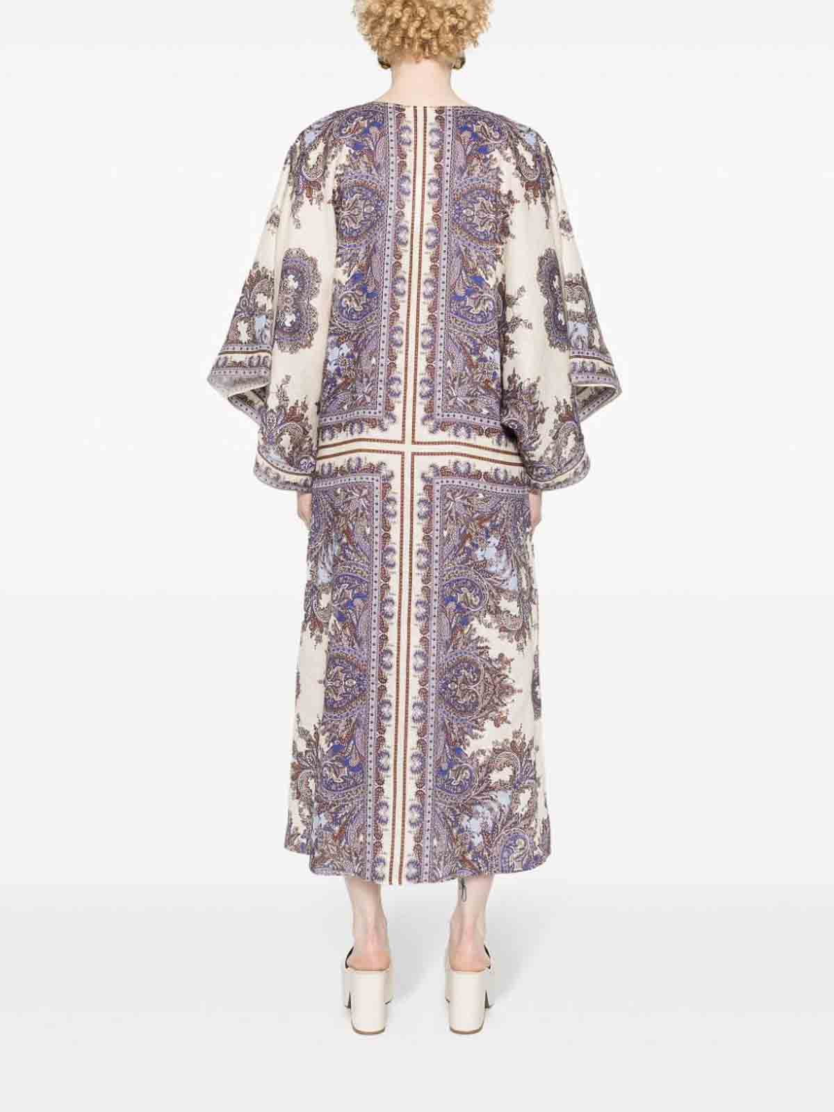 Shop Zimmermann Paisley Print Linen Midi Dress In Púrpura