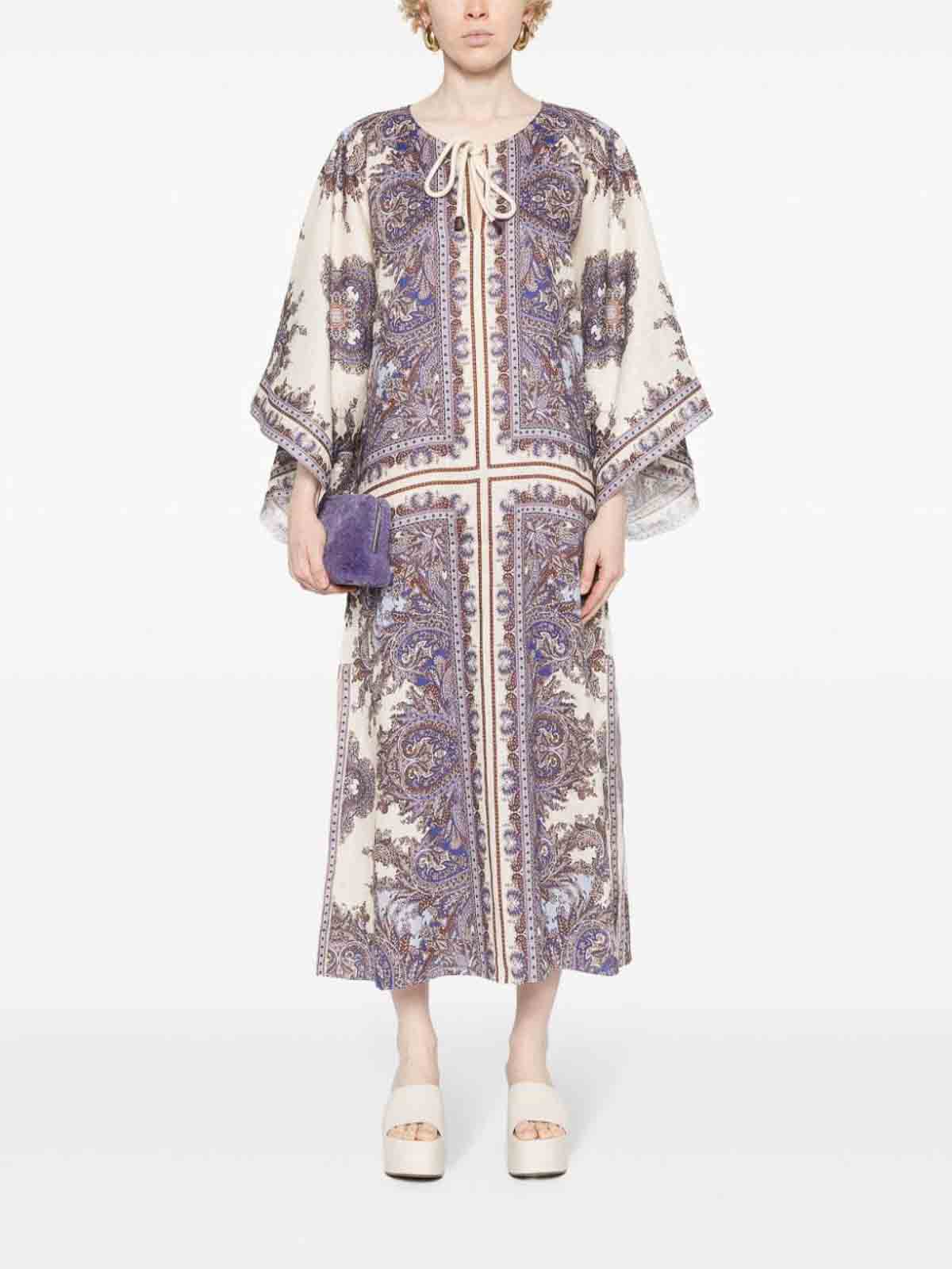 Shop Zimmermann Paisley Print Linen Midi Dress In Púrpura