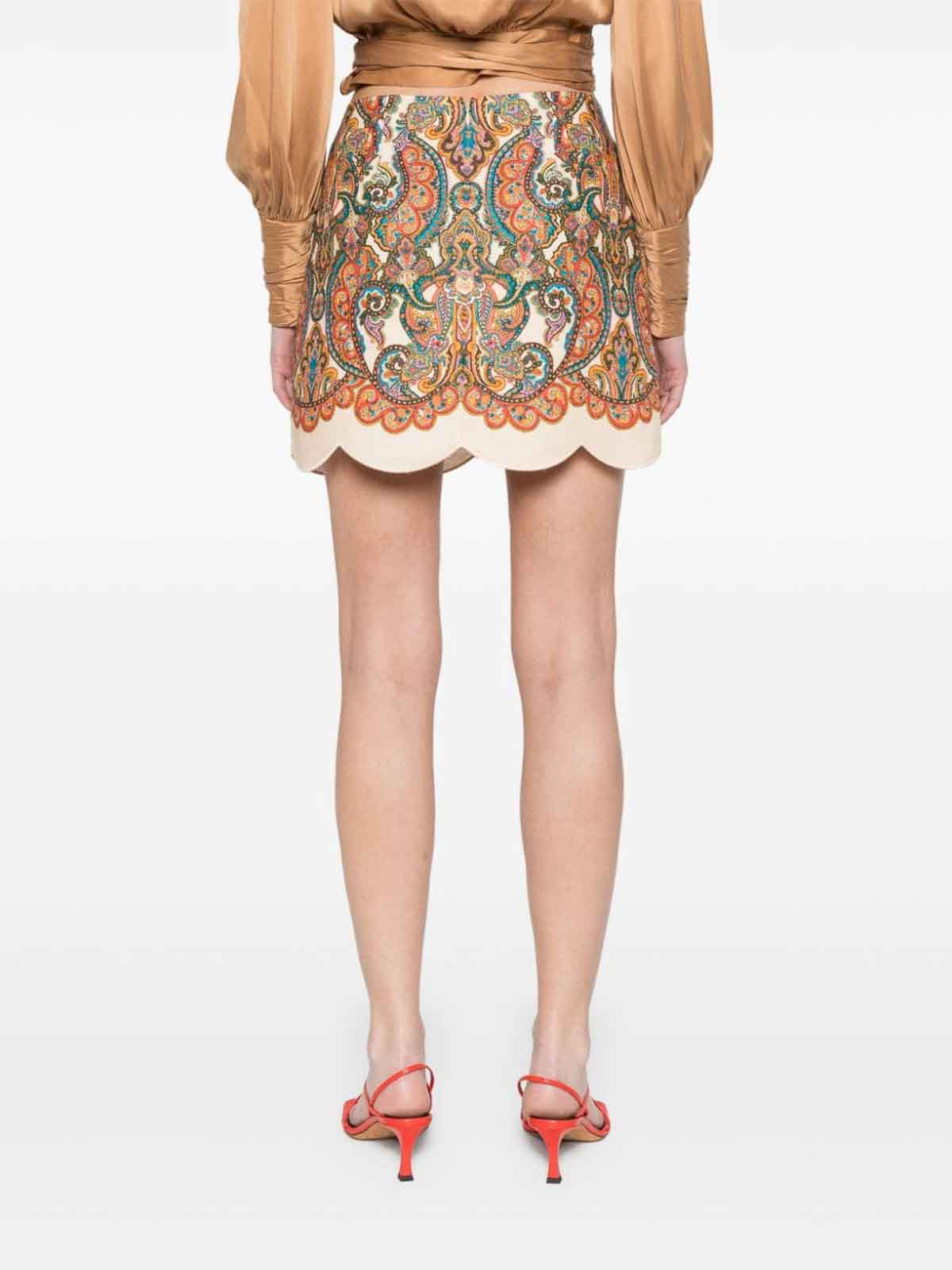 Shop Zimmermann Paisley Print Linen Mini Skirt In Multicolor