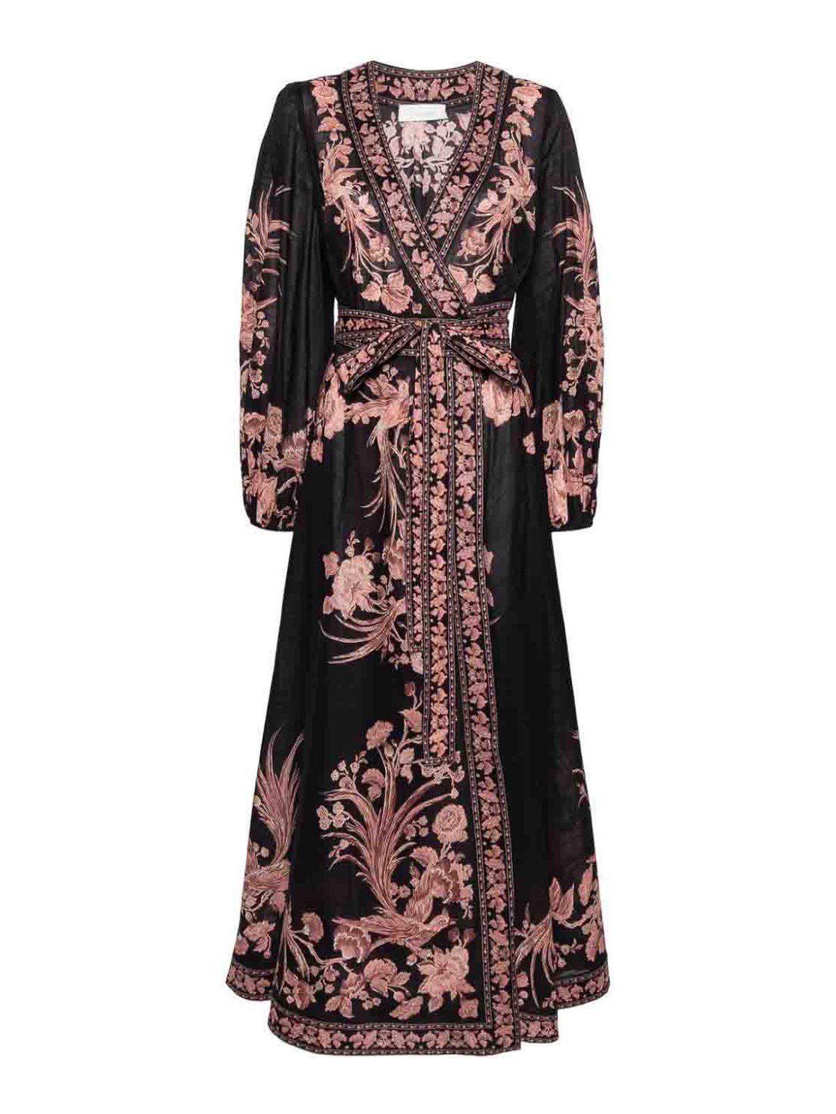 Shop Zimmermann Floral Print Wrap Midi Dress In Negro