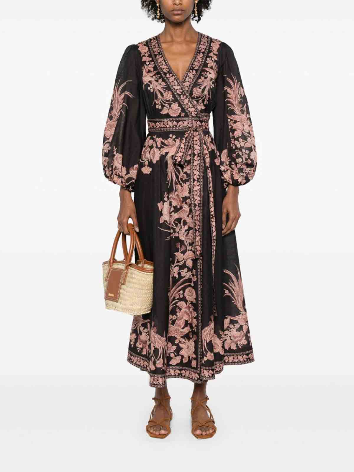 Shop Zimmermann Floral Print Wrap Midi Dress In Negro