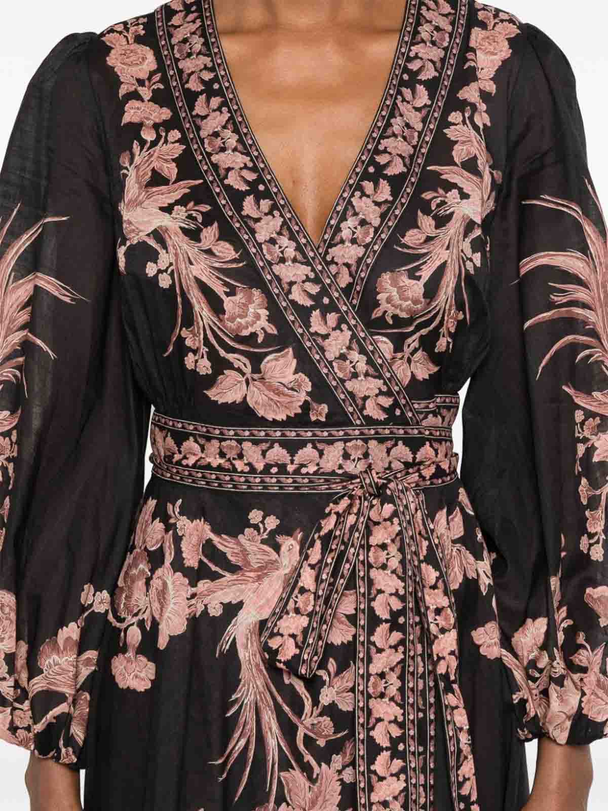 Shop Zimmermann Floral Print Wrap Midi Dress In Negro