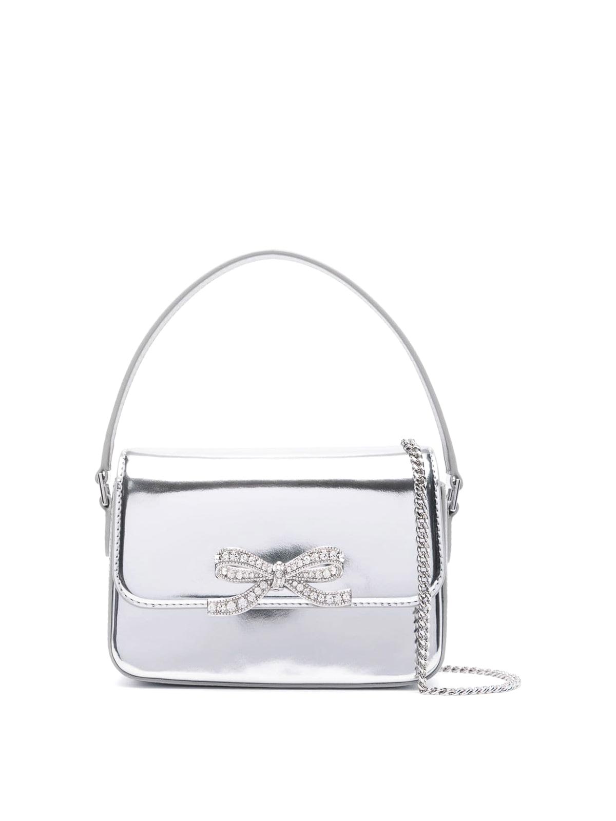 Shop Self-portrait Baguette Micro Leather Shoulder Bag In Plata