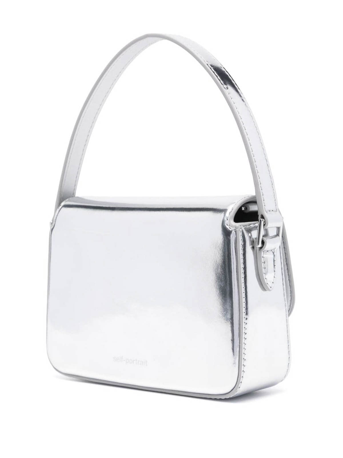 Shop Self-portrait Baguette Micro Leather Shoulder Bag In Plata