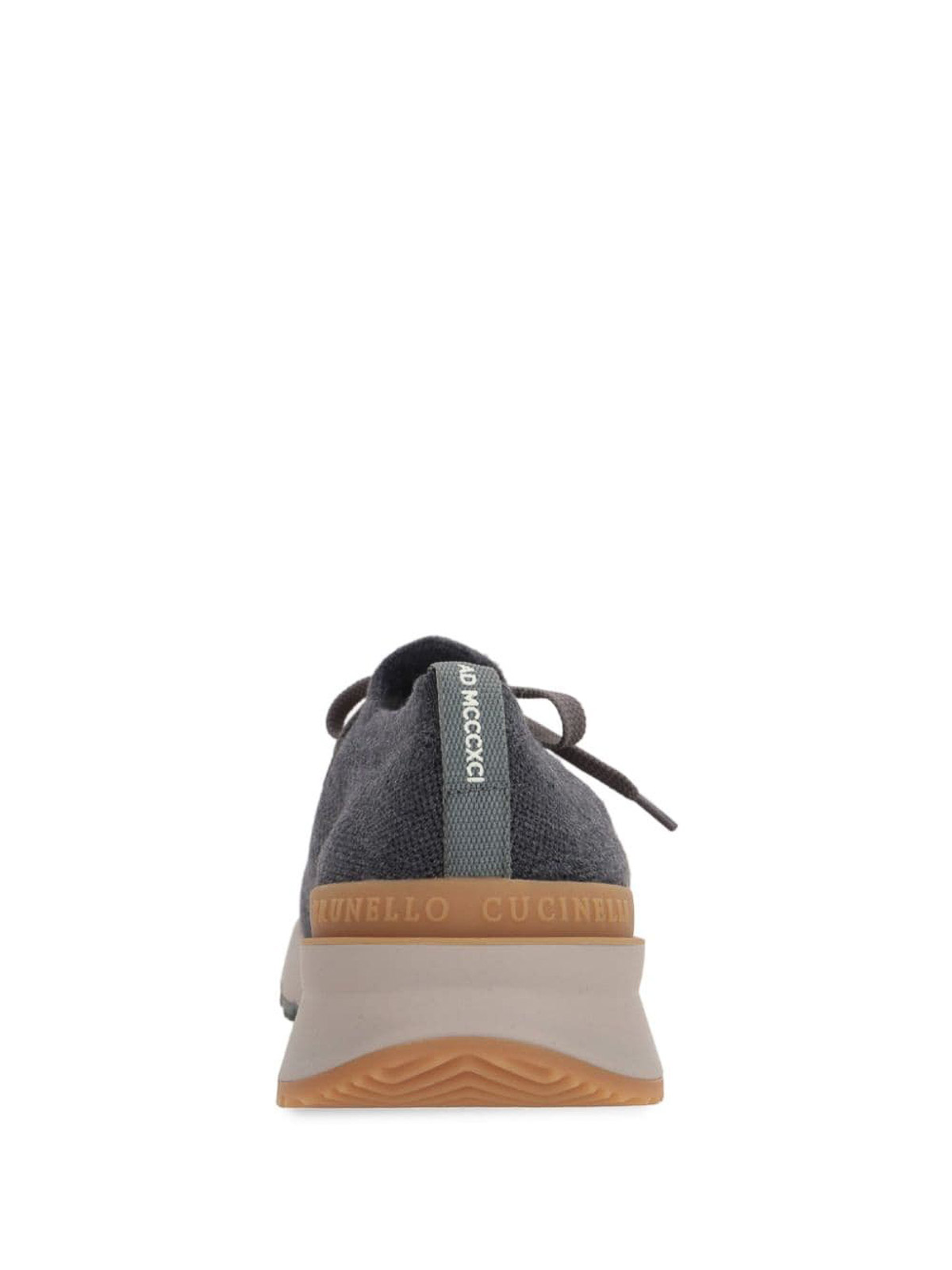 Brunello Cucinelli Leather-trimmed Stretch-knit Sneakers In Blue