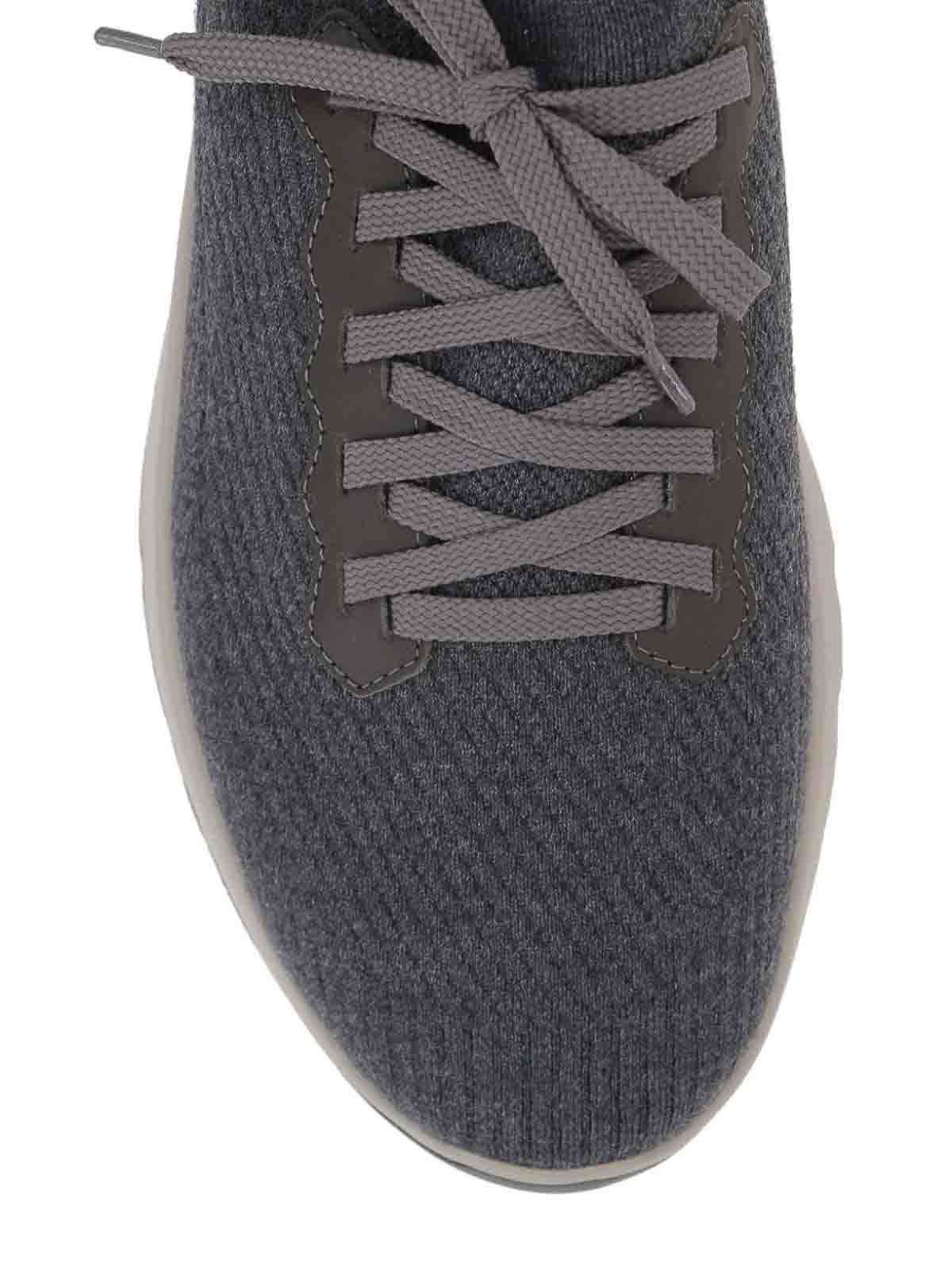 Brunello Cucinelli Leather-trimmed Stretch-knit Sneakers In Blue
