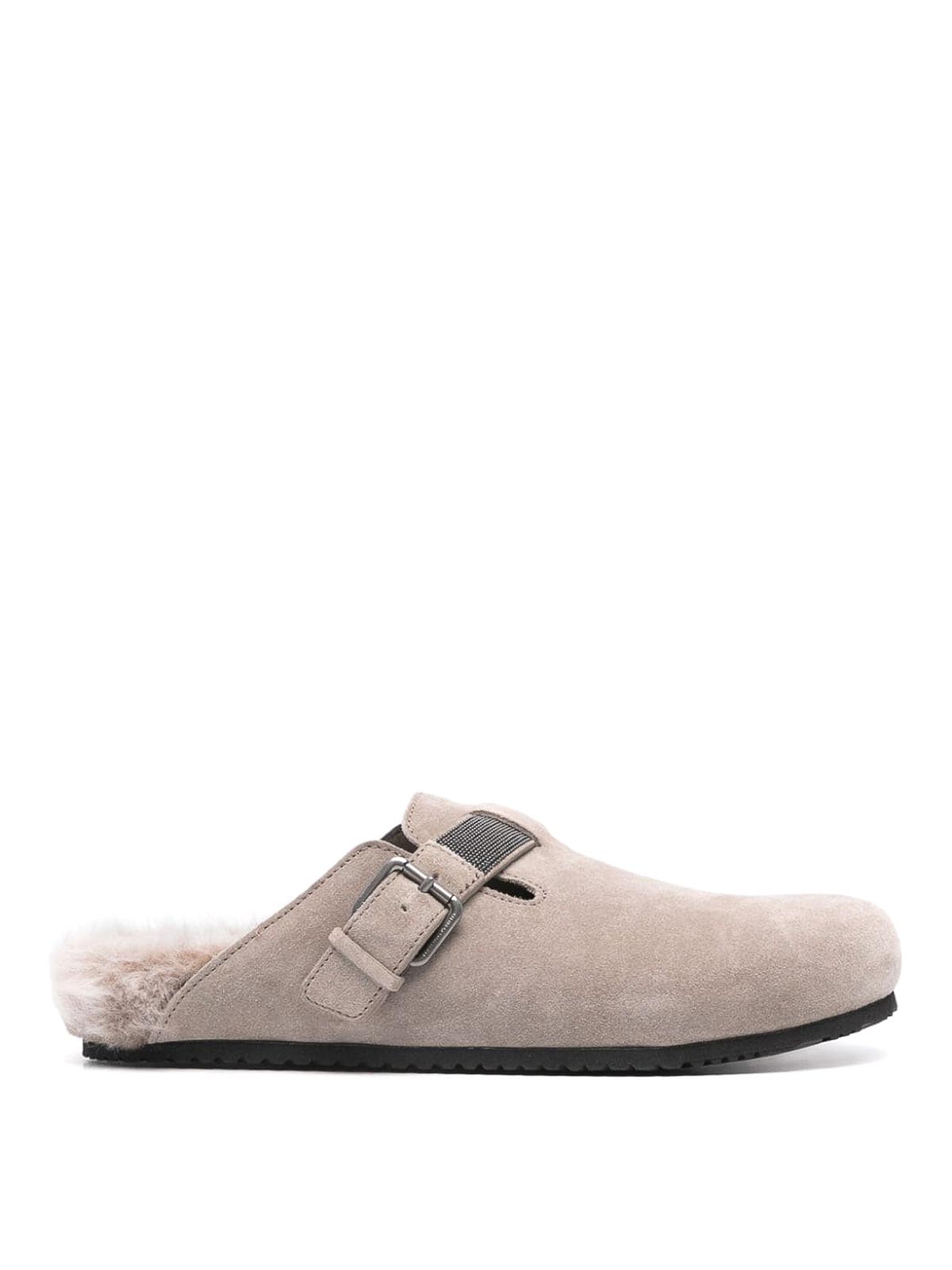 Shop Brunello Cucinelli Leather Mules In Gris