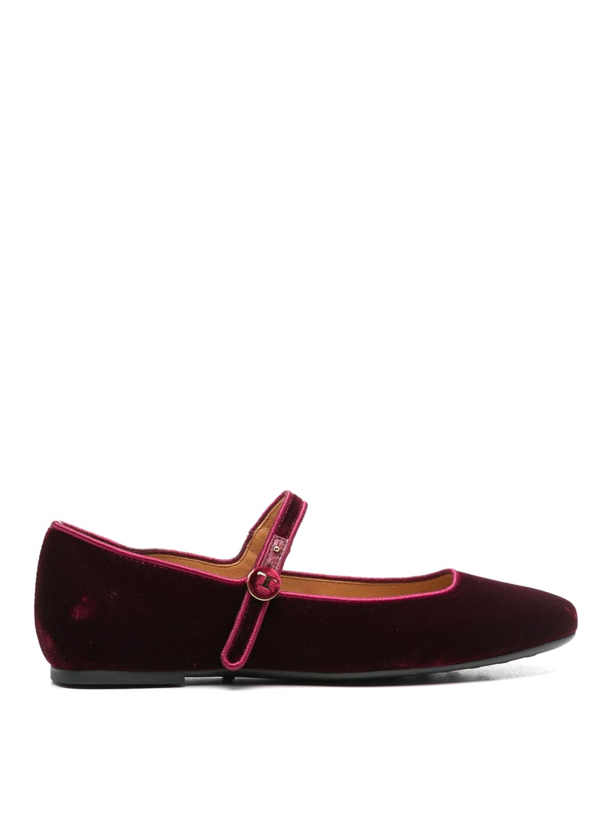 Shop Tod's Velvet Ballet Flats In Rojo Oscuro