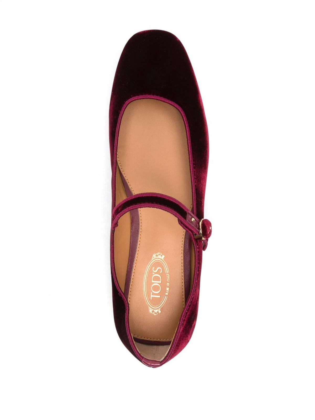 Shop Tod's Velvet Ballet Flats In Rojo Oscuro