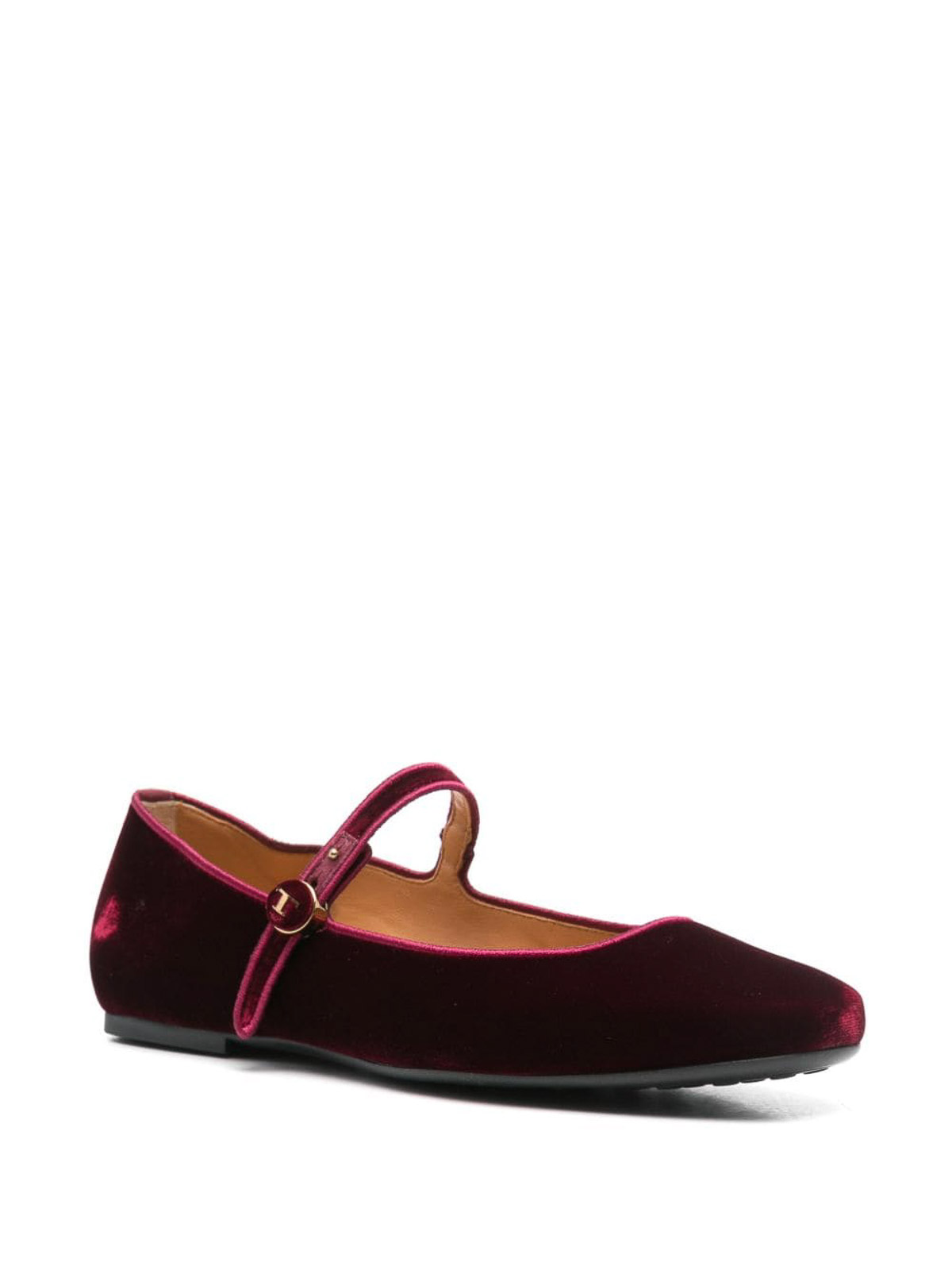 Shop Tod's Velvet Ballet Flats In Rojo Oscuro