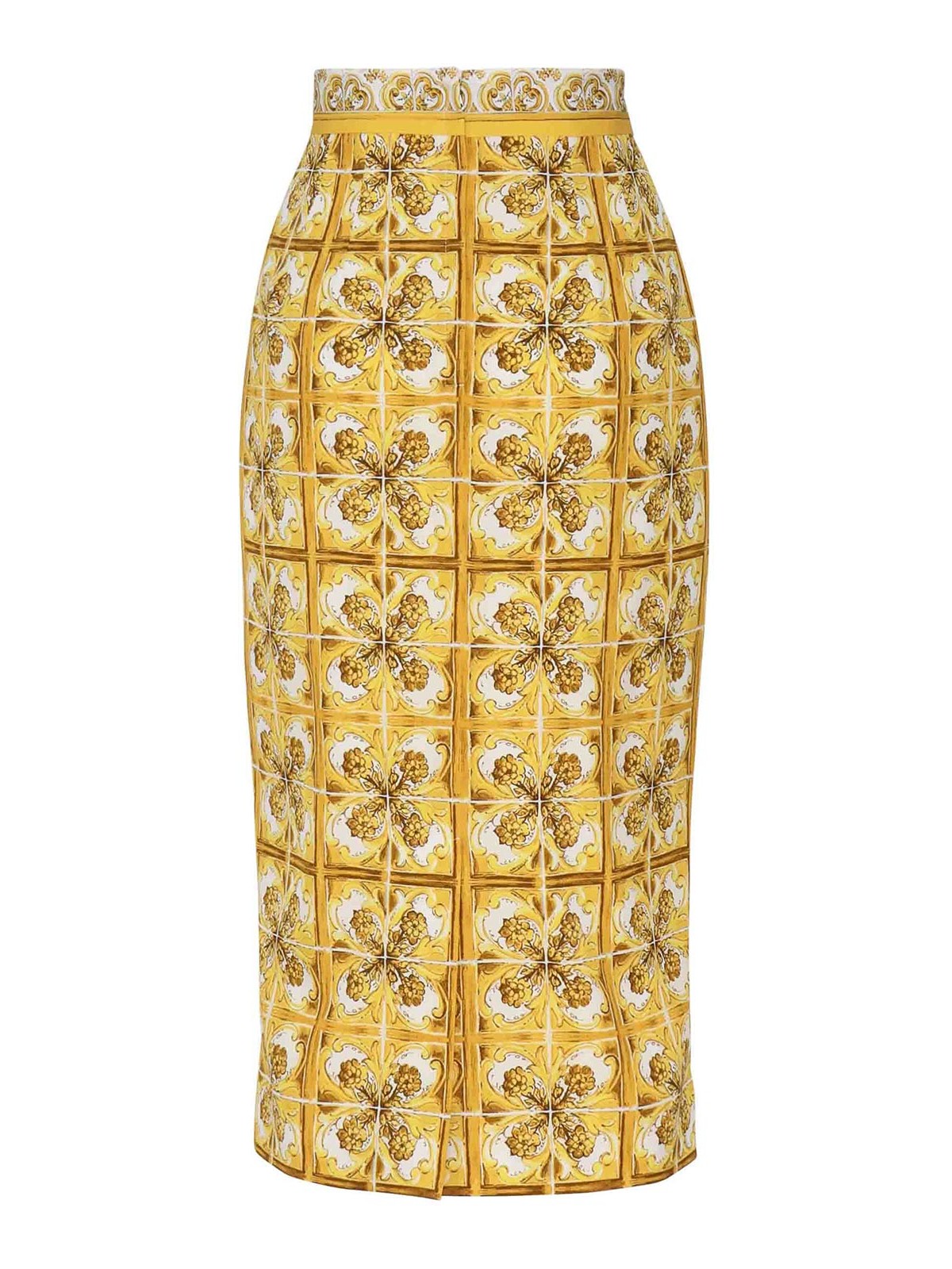 Shop Dolce & Gabbana Majolica High-waisted Midi Skirt In Amarillo