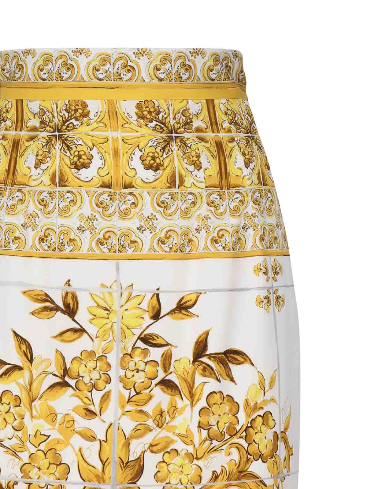 Shop Dolce & Gabbana Majolica High-waisted Midi Skirt In Amarillo