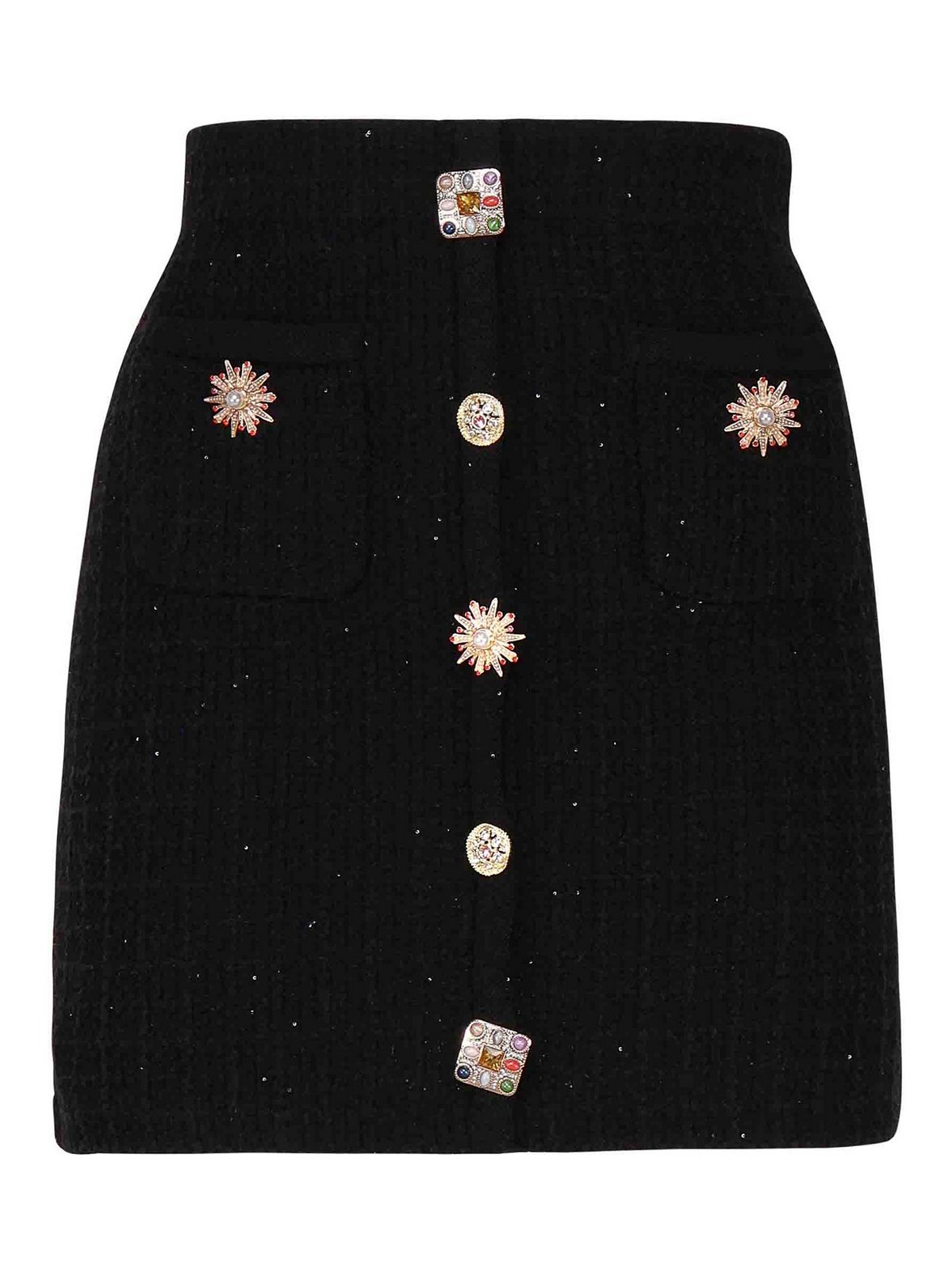 Shop Self-portrait Mini Skirt With Decorative Buttons In Negro