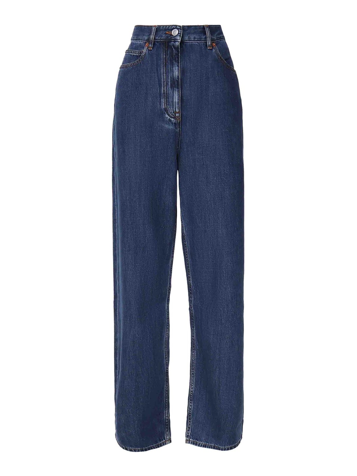 Shop Valentino Cotton Denim Jeans In Lavado Oscuro