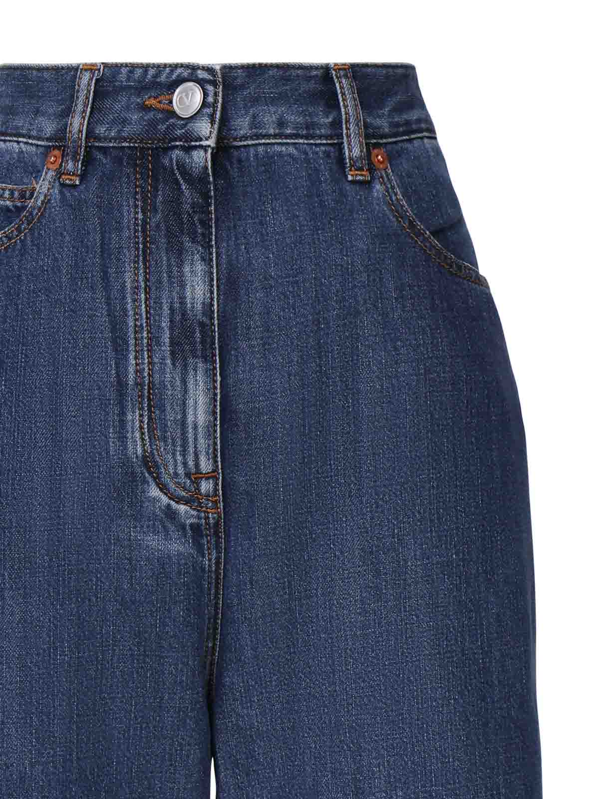 Shop Valentino Cotton Denim Jeans In Lavado Oscuro