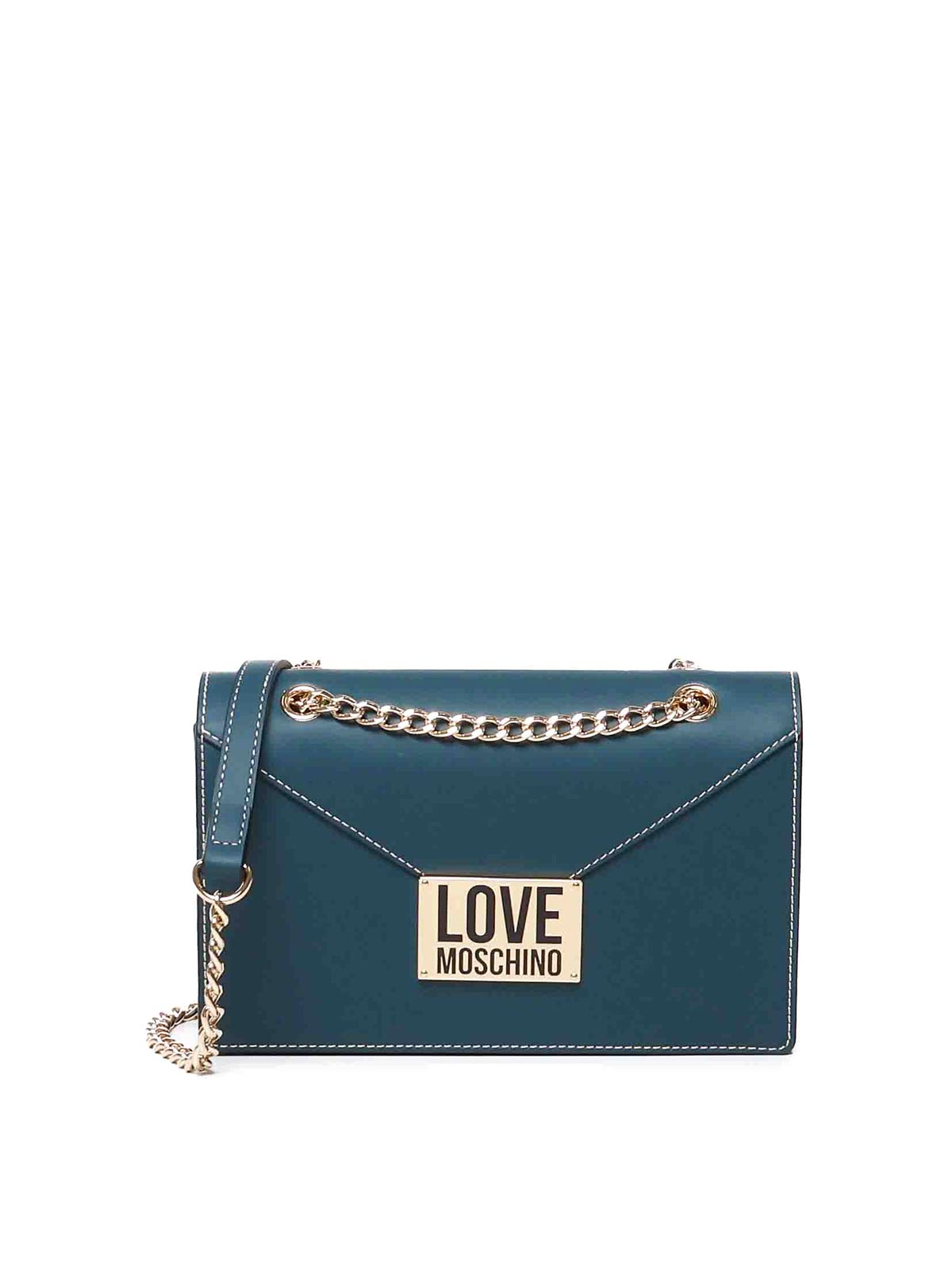 Shop Love Moschino Letter Pochette Shoulder Bag In Verde