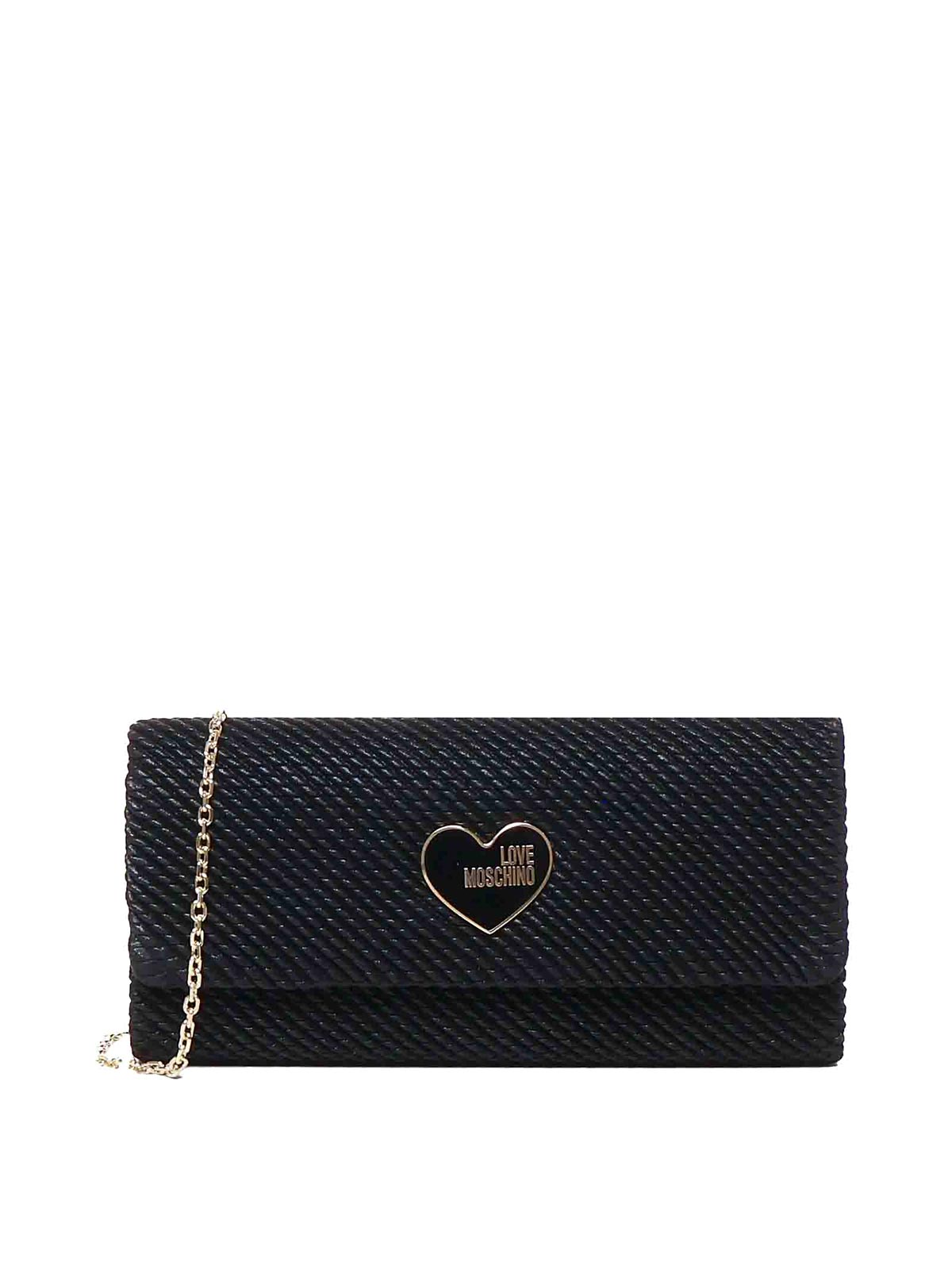 Shop Love Moschino Clutch Bag With Thin Shoulder Strap In Negro