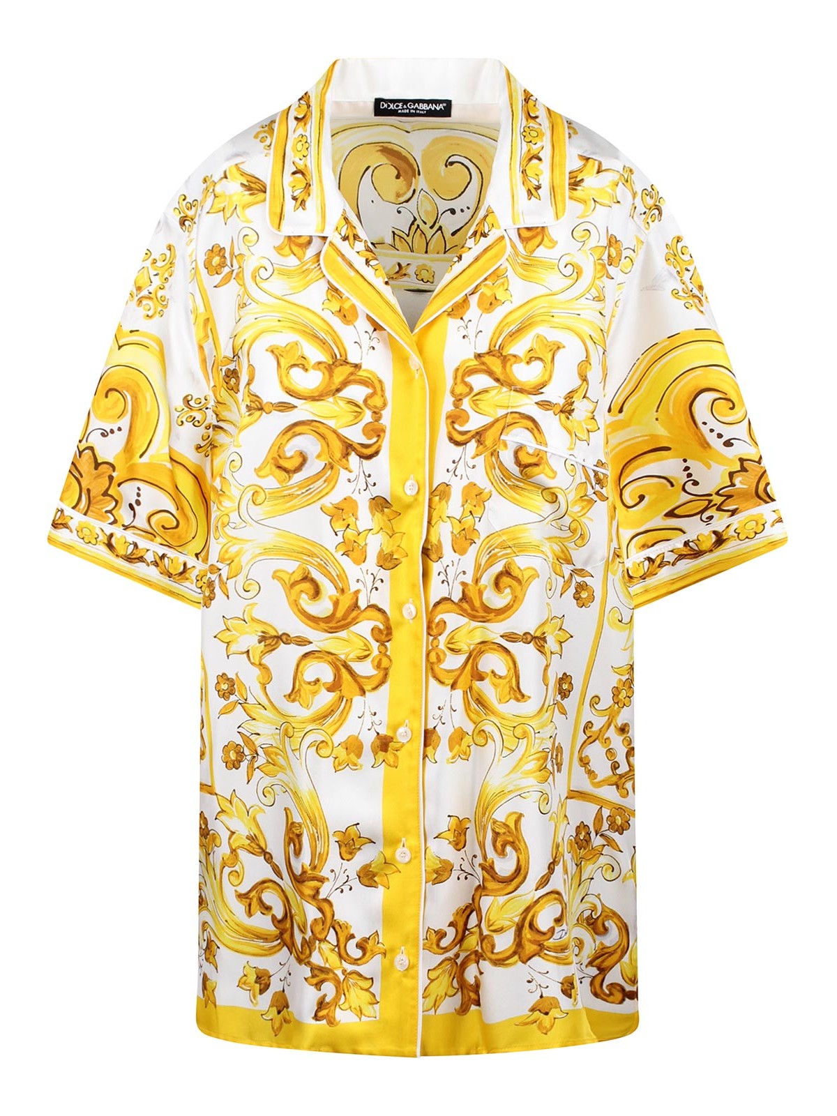 Shop Dolce & Gabbana Silk Shirt With Majolica Print In Yellow