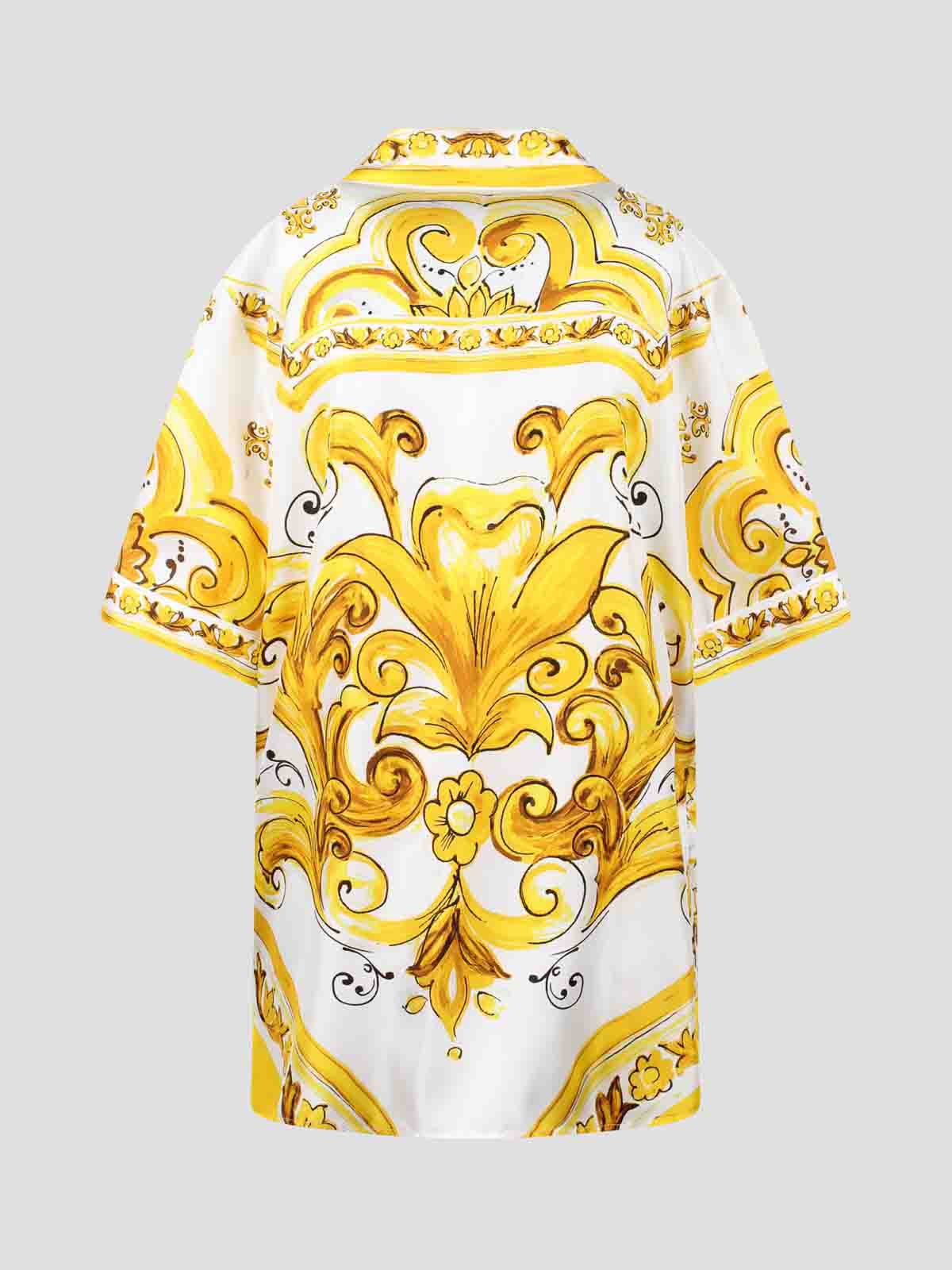 Shop Dolce & Gabbana Silk Shirt With Majolica Print In Yellow