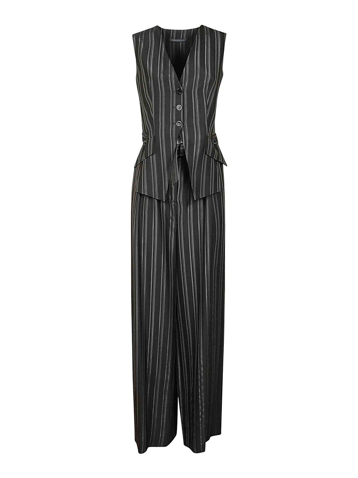 Shop Alberta Ferretti Vest-effect Striped Patterned Jumpsuit In Gris