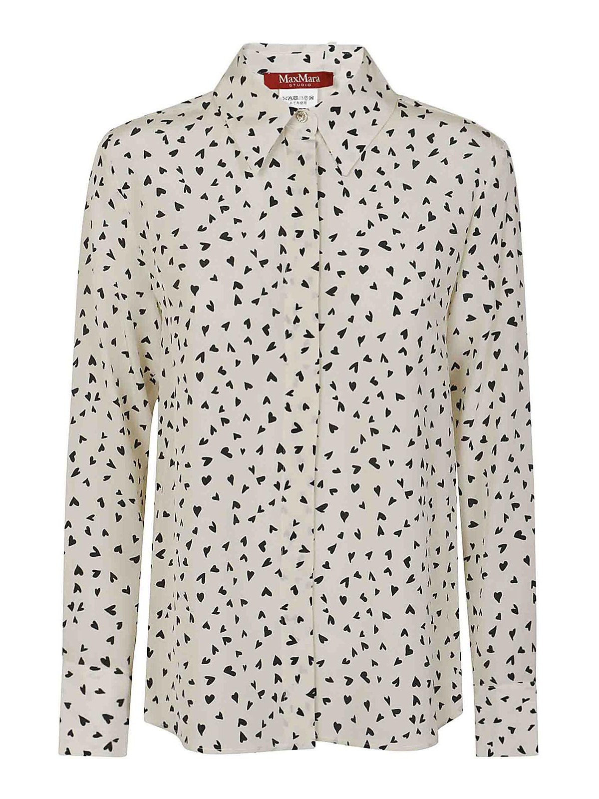 Shop Max Mara Black Patterned Crepe De Chine Shirt In Crema