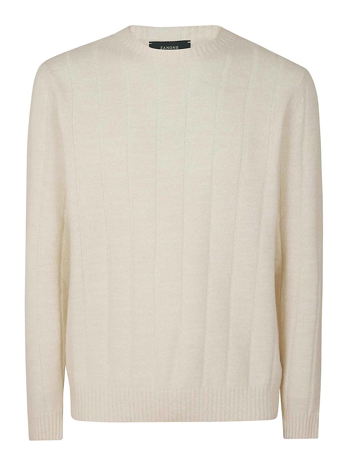 Zanone Flat Ribbed Jumper In Melange Blend In Blanco