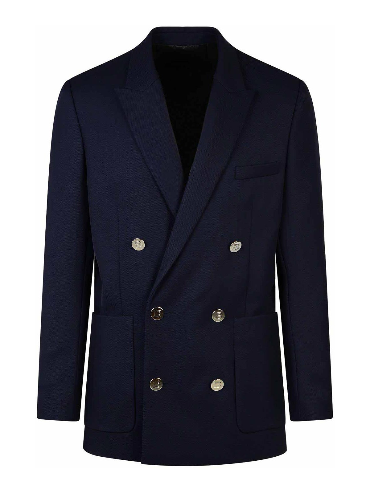 Shop Balmain Blue Wool Blazer