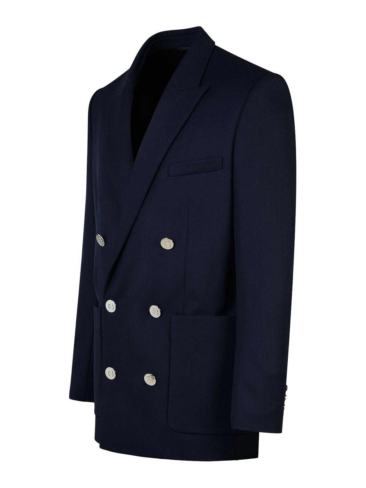 Shop Balmain Blue Wool Blazer